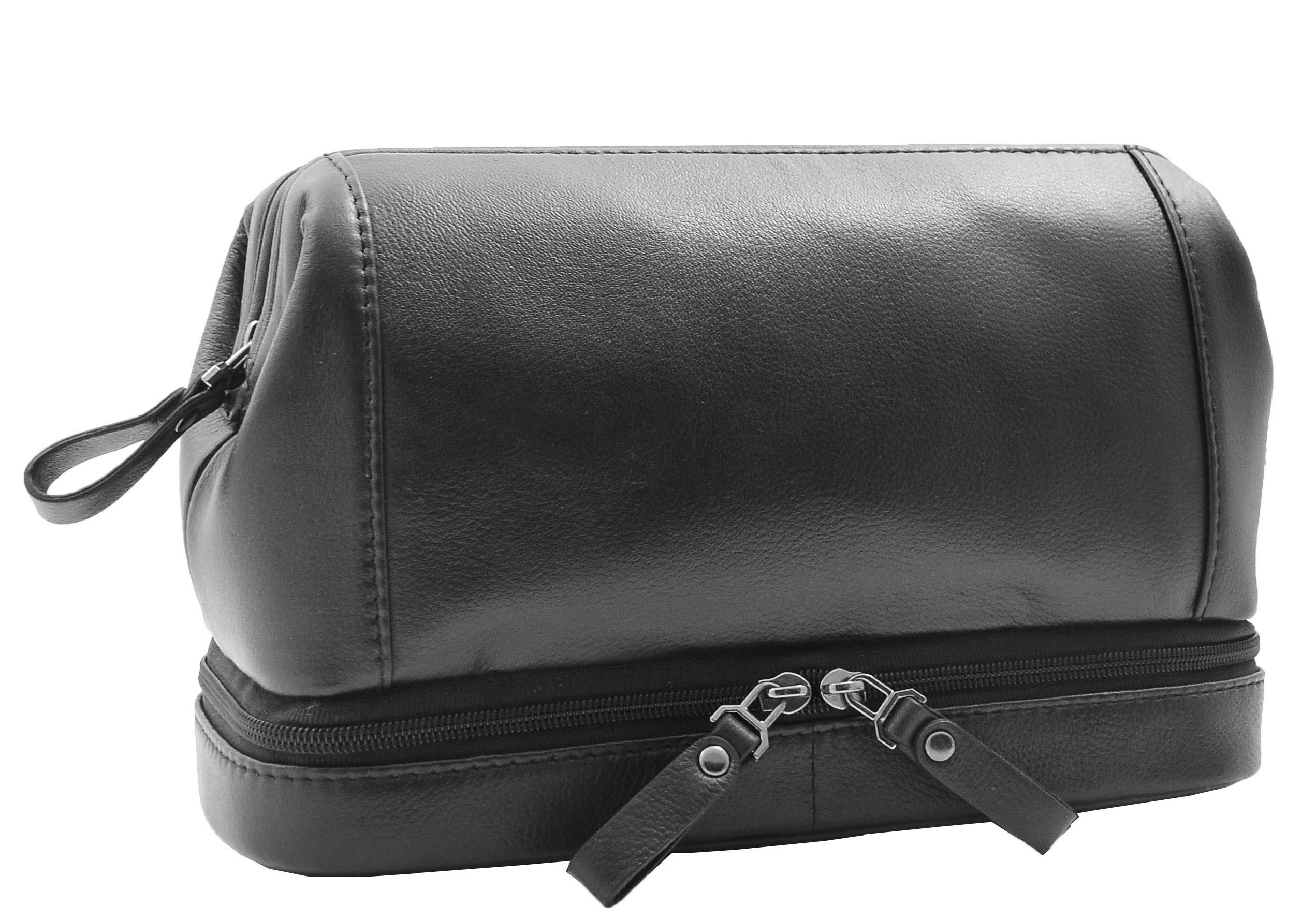 Neceser de cuero auténtico bolsa de viaje kit de afeitado HOL290 negro