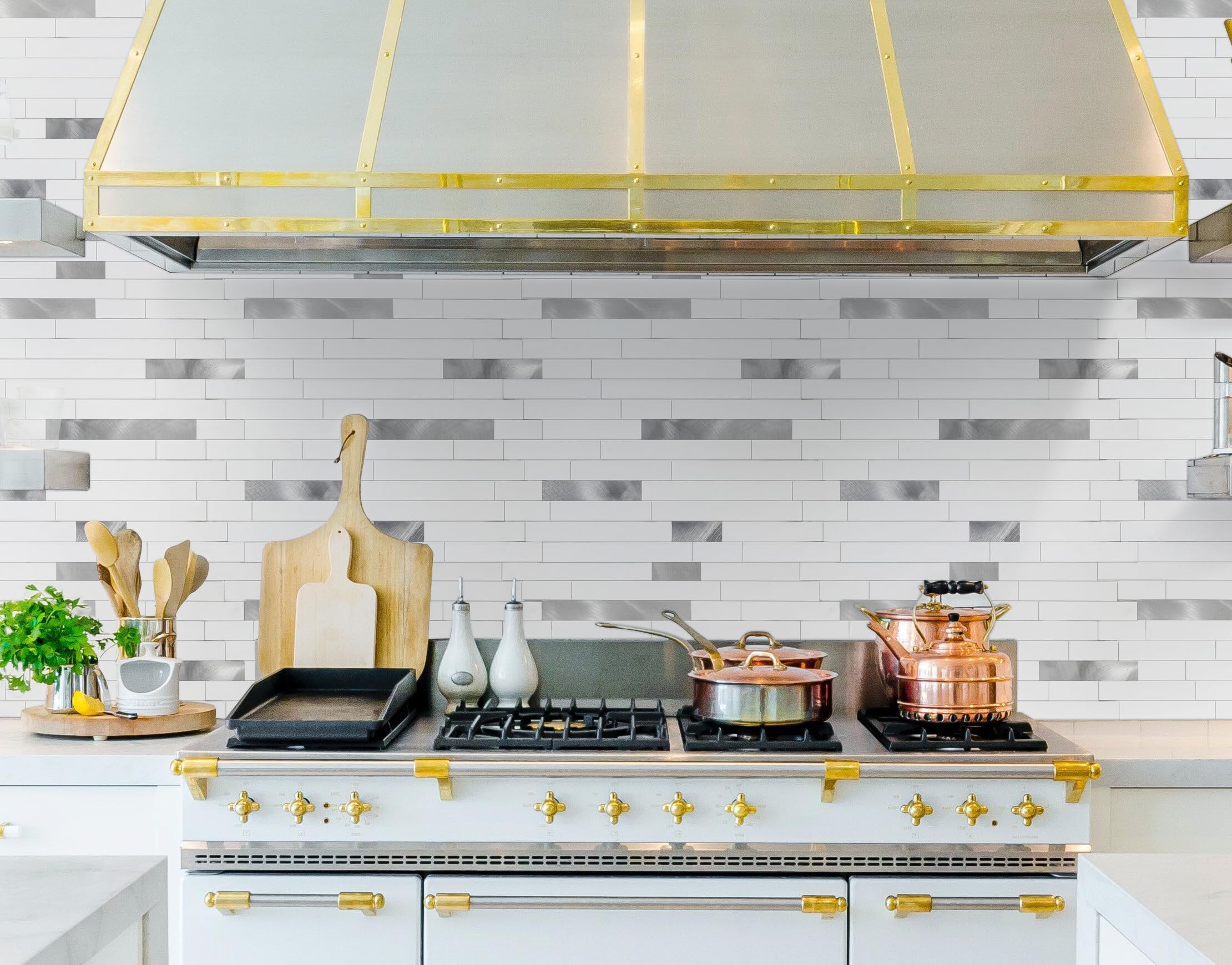 Peel And Stick Stone Metal Backsplash Tiles | 10 Sheets, 12"x12", Beige Stone | DIY Kitchen, Bathroom, Fireplace No Grout Needed