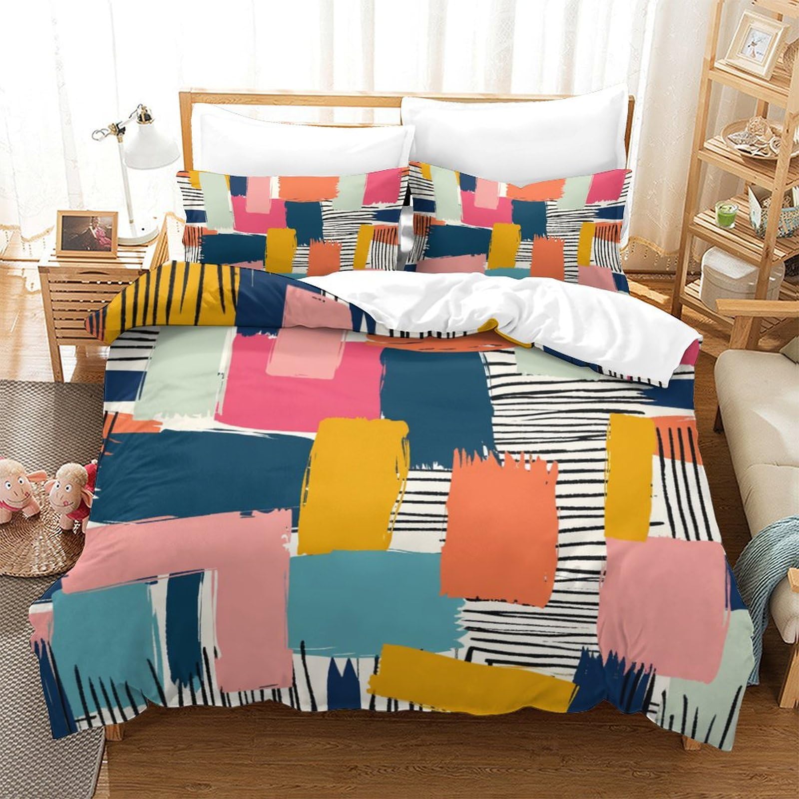 Housse de couette douce 220x240cm anti-acarien avec grand zip