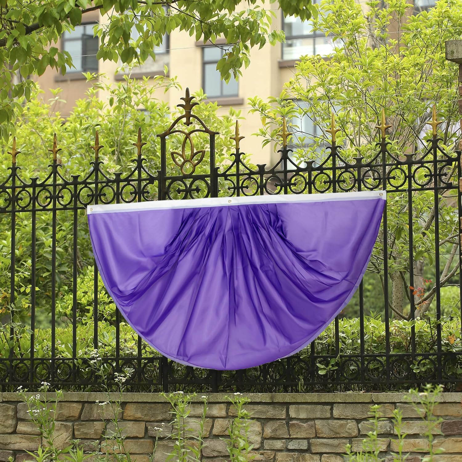 MSFHHA Light Purple Pure Solid Colour Pleated Fan Flag Bunting 3 x 6 Ft Polyester Rectangular Flag Banner Indoor/Outdoor/Front Porch Decorations