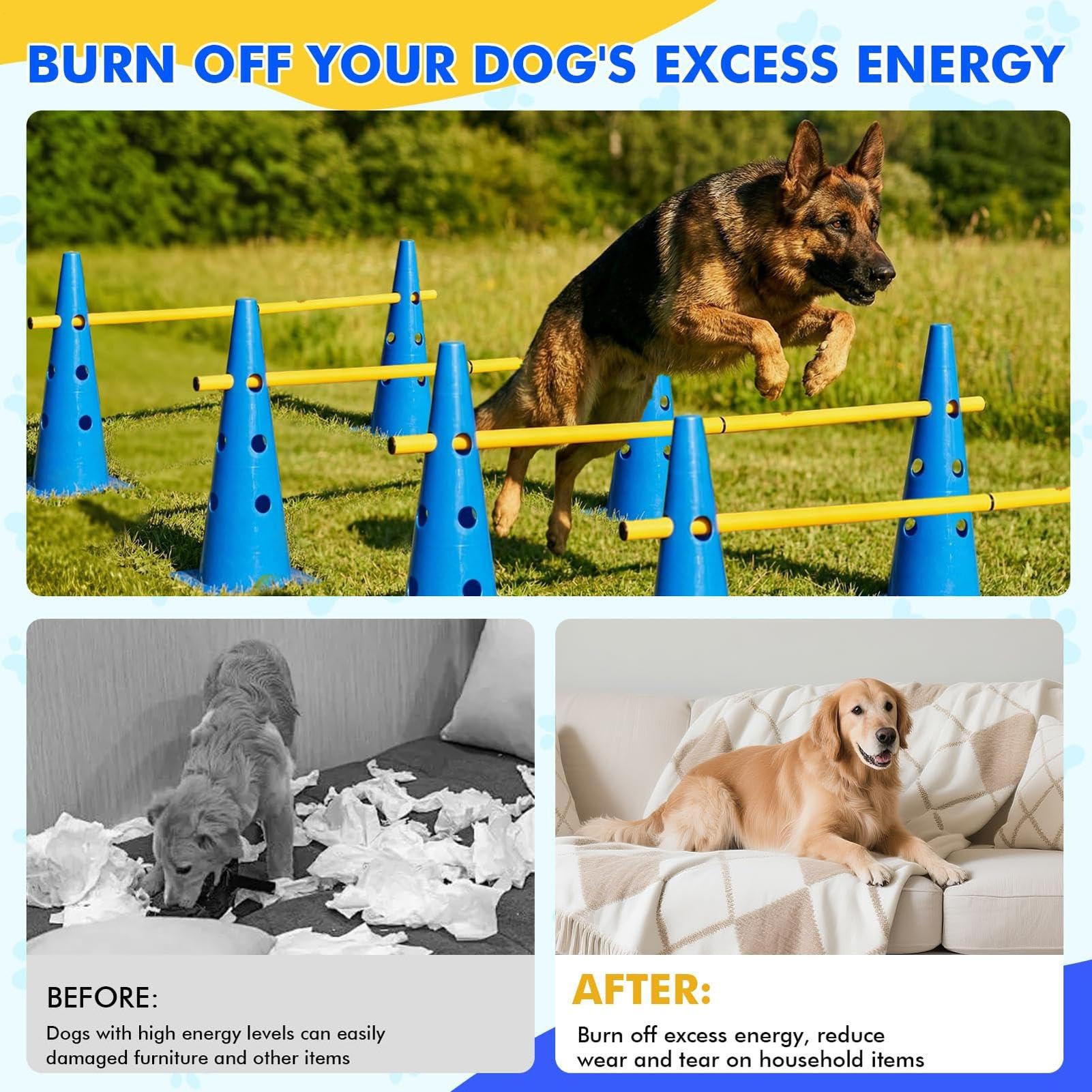 Equipo de Entrenamiento de Agilidad para Perros Resistente y Portátil | Equipo de Entrenamiento Canino con Varillas para Cachorros Interior Exterior Jardín Parque Ejercicio Competición Juego