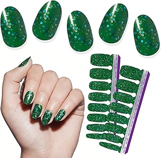 Show Me the Green - Bold Green Nail Polish Strips with Glitter Finish, Real Nail Polish Strip, St. Patrick’s Day Manicure Set - 16 Strips