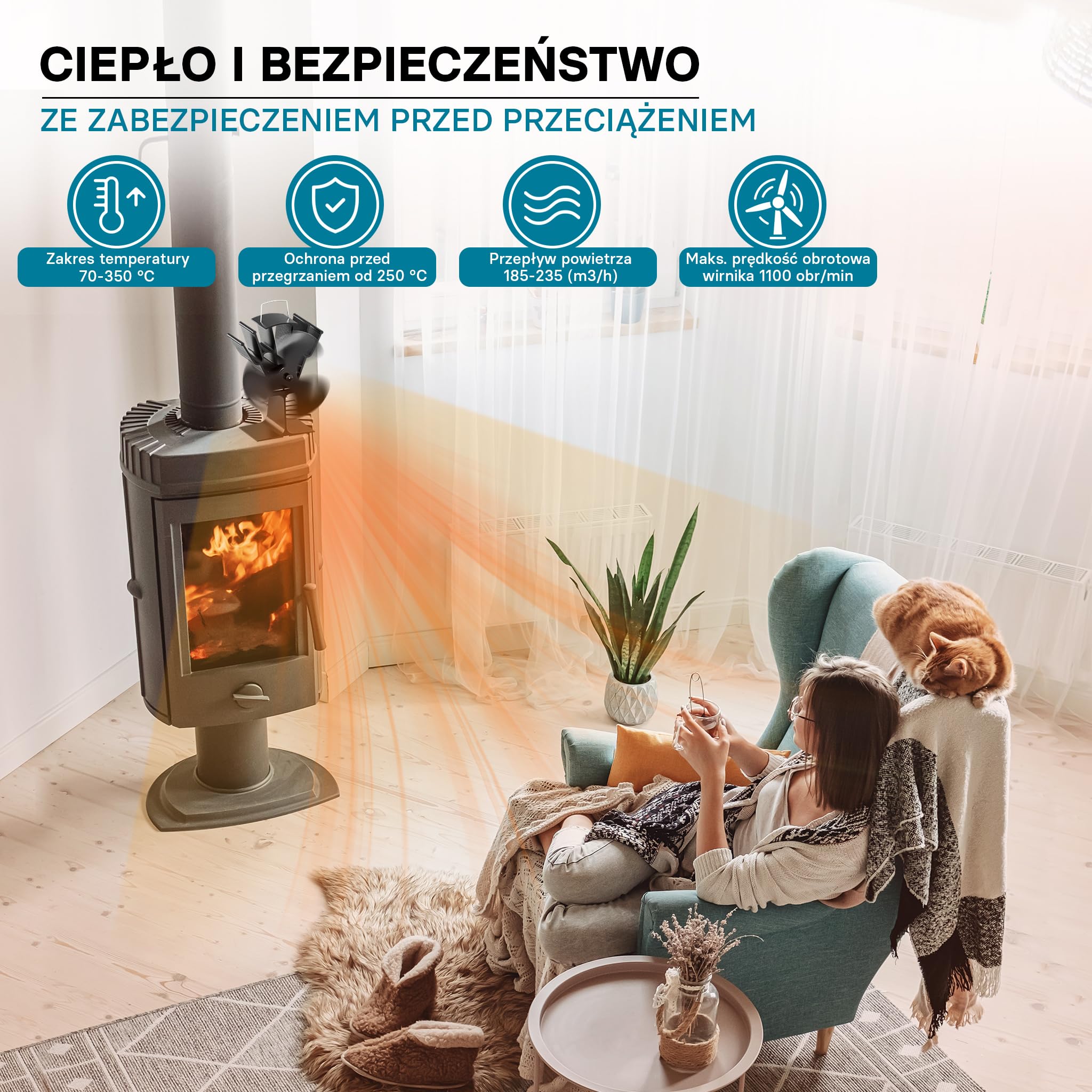 Wentylator piecowy Wiltec 3 łopatki 70-350°C bez zasilania