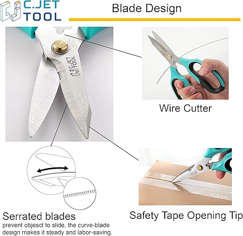 Miniatura 5 de C.JET TOOL Tijeras resistentes de 8 pulgadas, tijeras multiusos para cartón, plástico, alfombra, cuerda, cuero. Cuchillas afiladas de acero