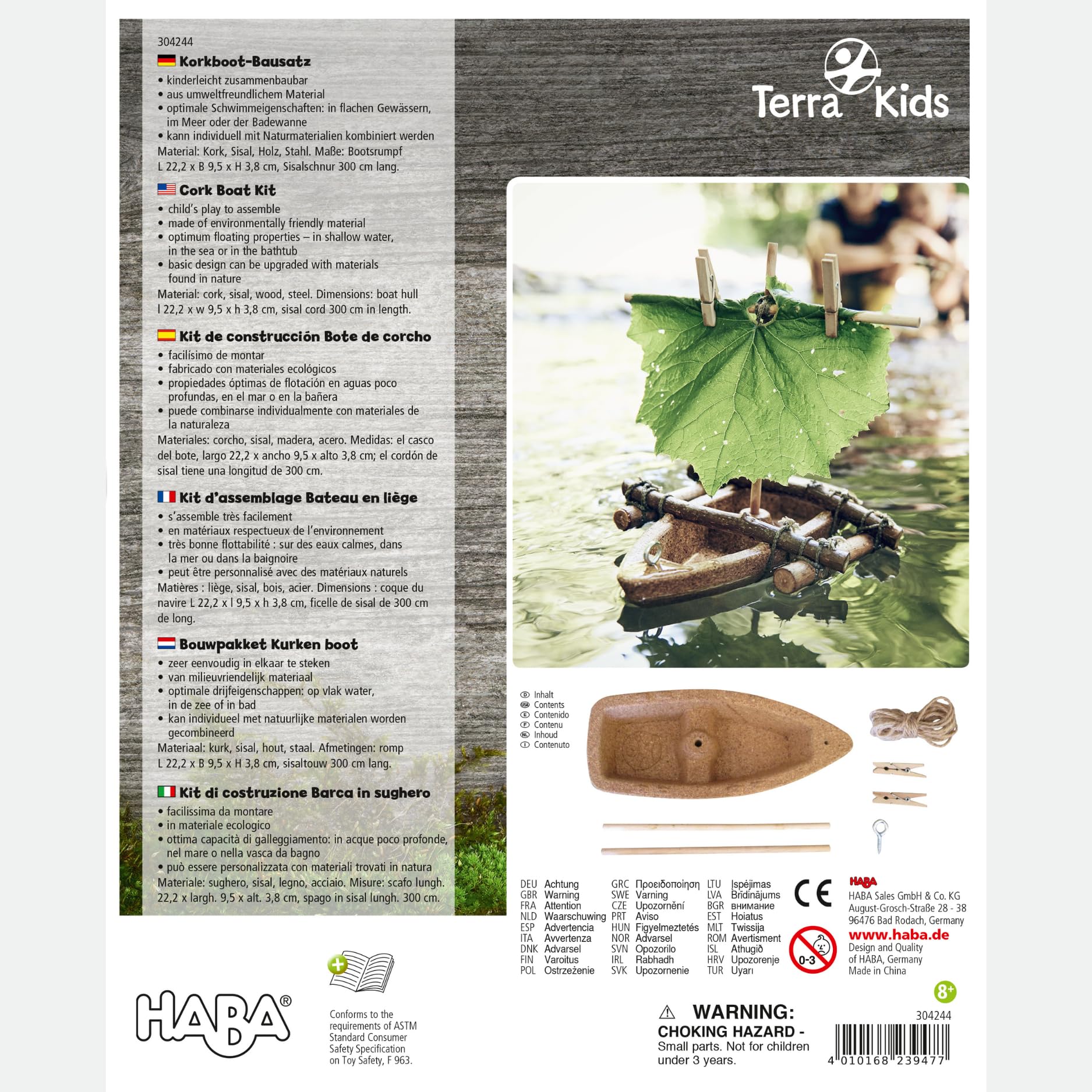 HABA 304244 Terra Kids Assembly kit Cork Boat- Optimum floating properties – in shallow water, in the sea or in the bathtub, made of environmentally friendly material