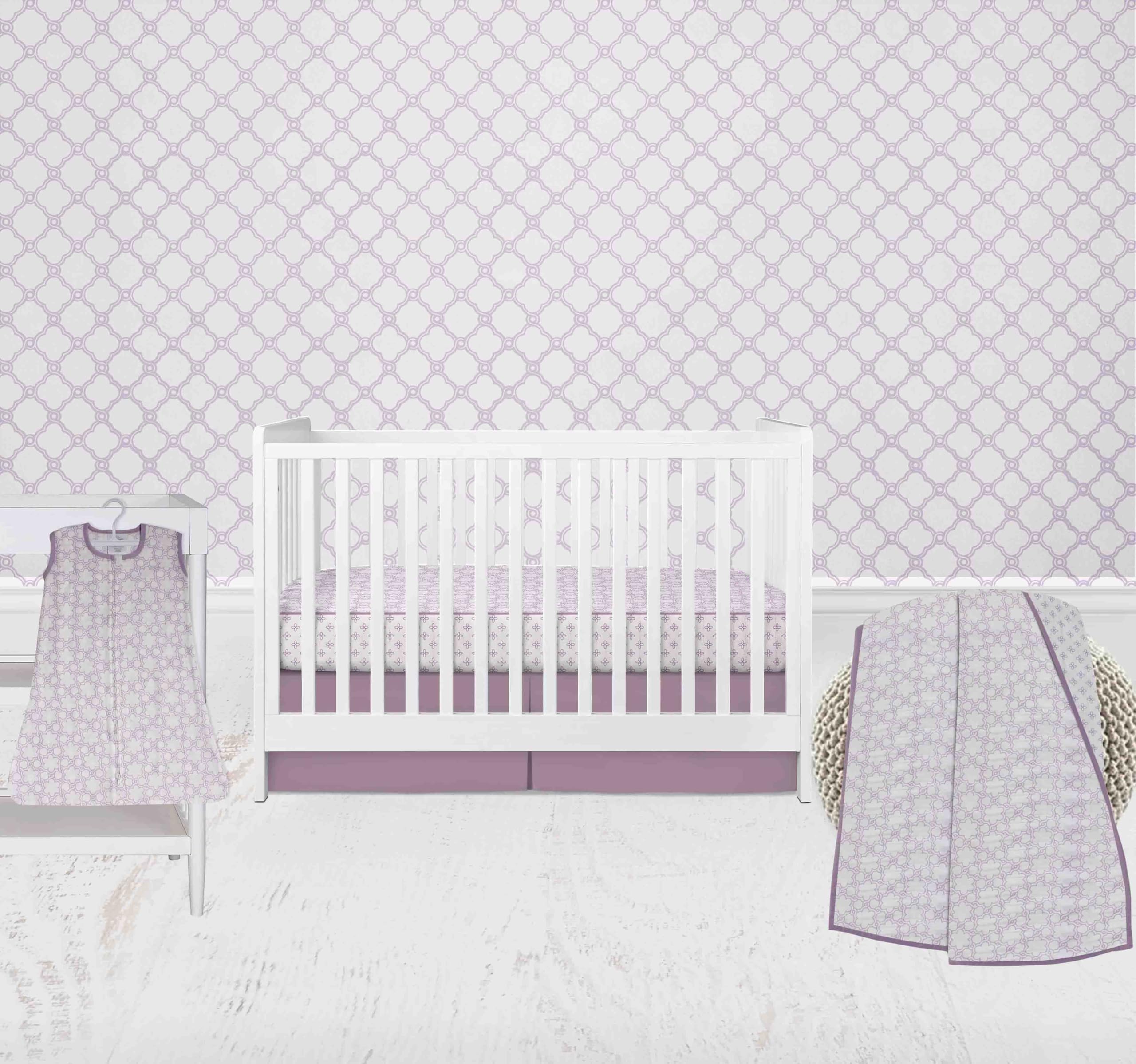 Bacati - 100 Percent Breathable Cotton Muslin 4 Piece Nursery Baby Crib Bedding Set for Girls US Standard Crib (Floral/Petals Lilac)