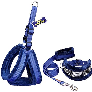 Tikora International Nylon Adjustable Harness Leash and Collar Combo Set for Dog | (Large, Blue) (1.25 INCH)