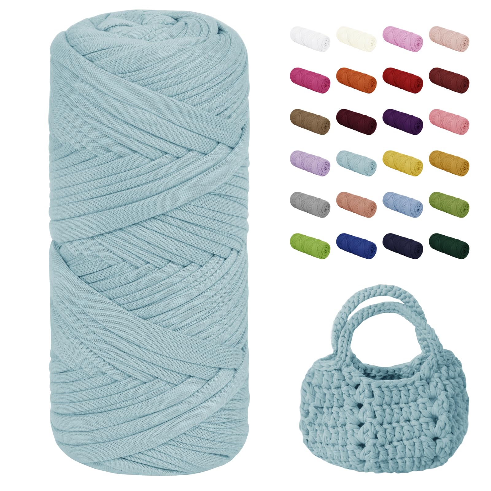 Uiopa T-Shirt Yarn, 200g/75m Chunky Crochet T Shirt Yarn, Polyester Elastic Fabric Ribbon for Crocheting Bags, Baskets, Home Decor, DIY Crafts (Light Blue)