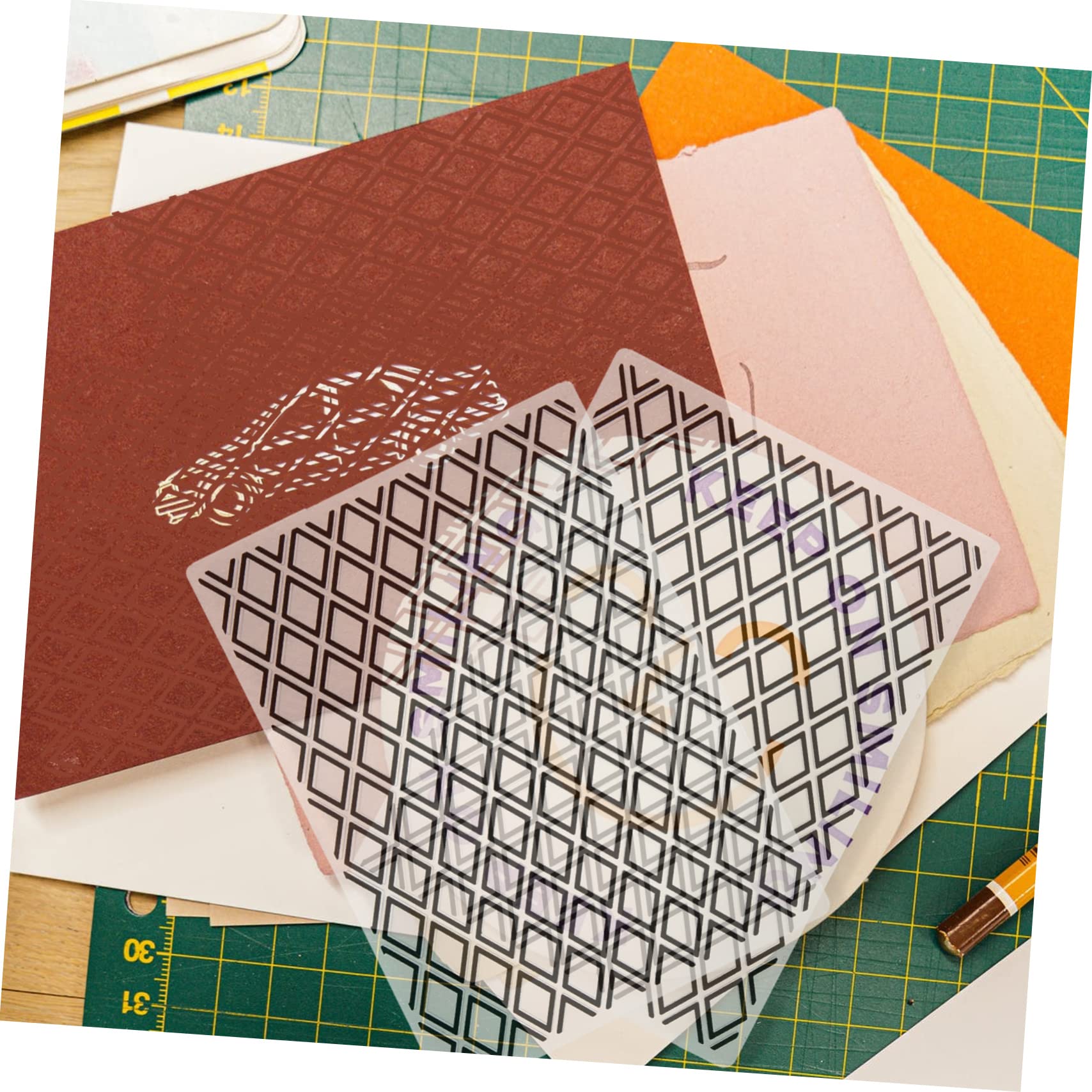 Housoutil 2 Pcs Plastic Embossing Templates for DIY Scrapbooking and Card Making Diamond Square Design Easy to Use for Handmade and Creative Projects