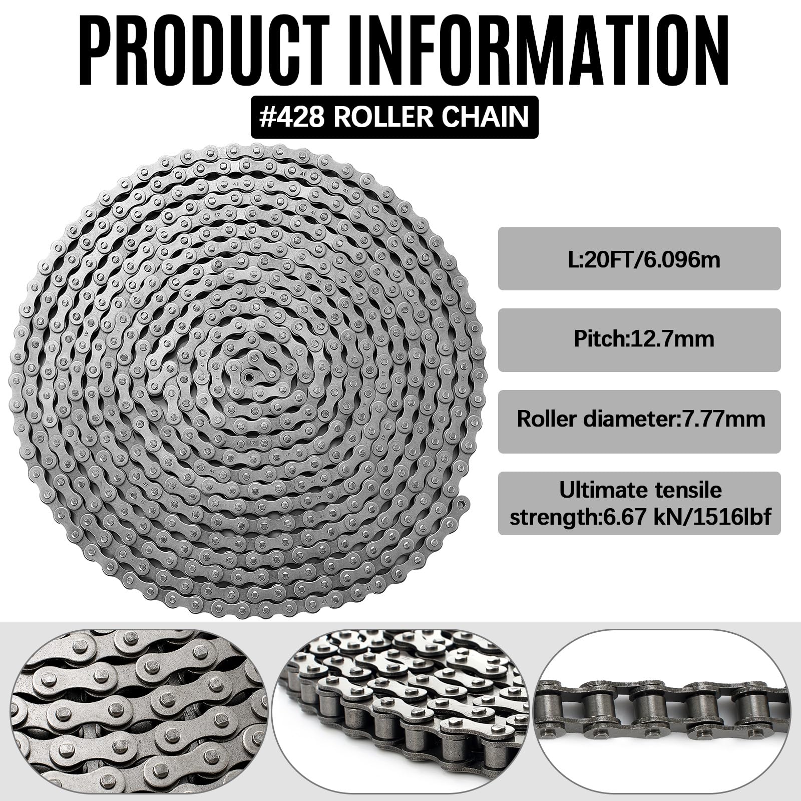 Tandefio #41 20 ft Roller Chain for Gate Openers with 2 Connecting Links and Cable Garage Door Opener Chain for Automatic Sliding Gate Extension Replacement Garage Hanger Door Karts — Amazon image 2