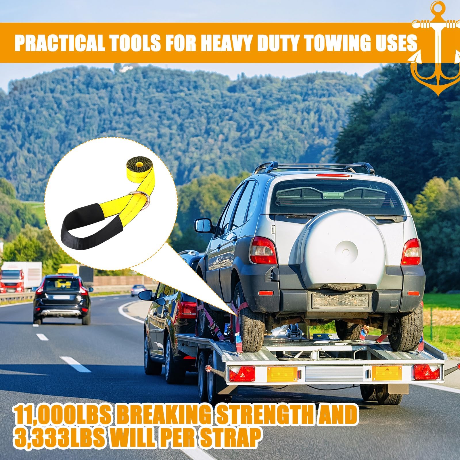 12 Stück Lasso Abschlepprad Hebegurt mit D-Ring 35,5 mm Reißfestigkeit 0kg Selbstzurrung für Anhänger Anhänger Abschleppwagen Abschleppwagen (5,1 x 3