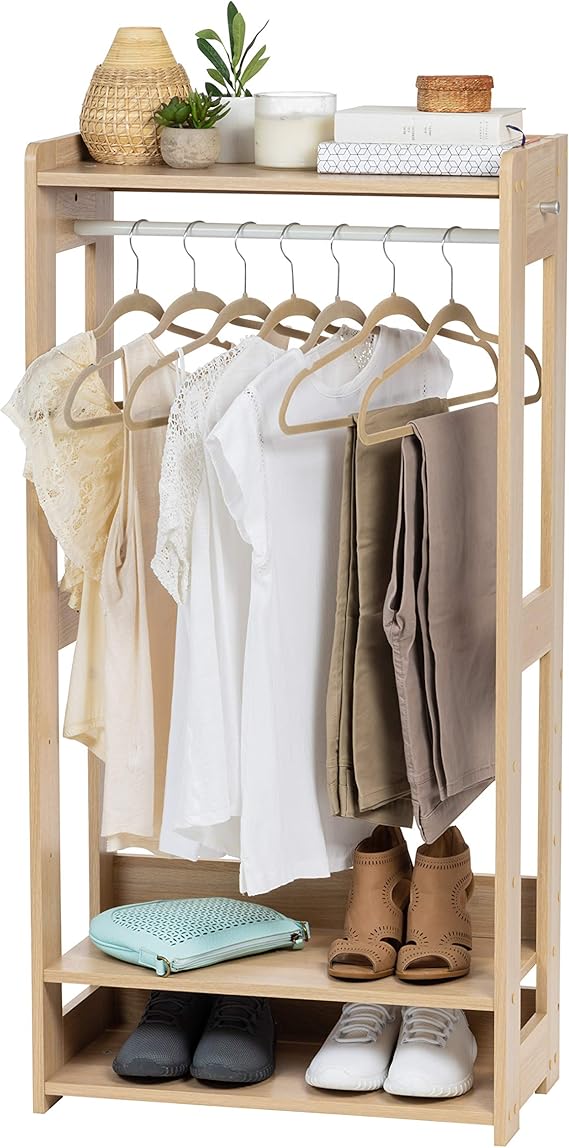 IRIS USA Small Open Wood Clothing Rack for Small Spaces