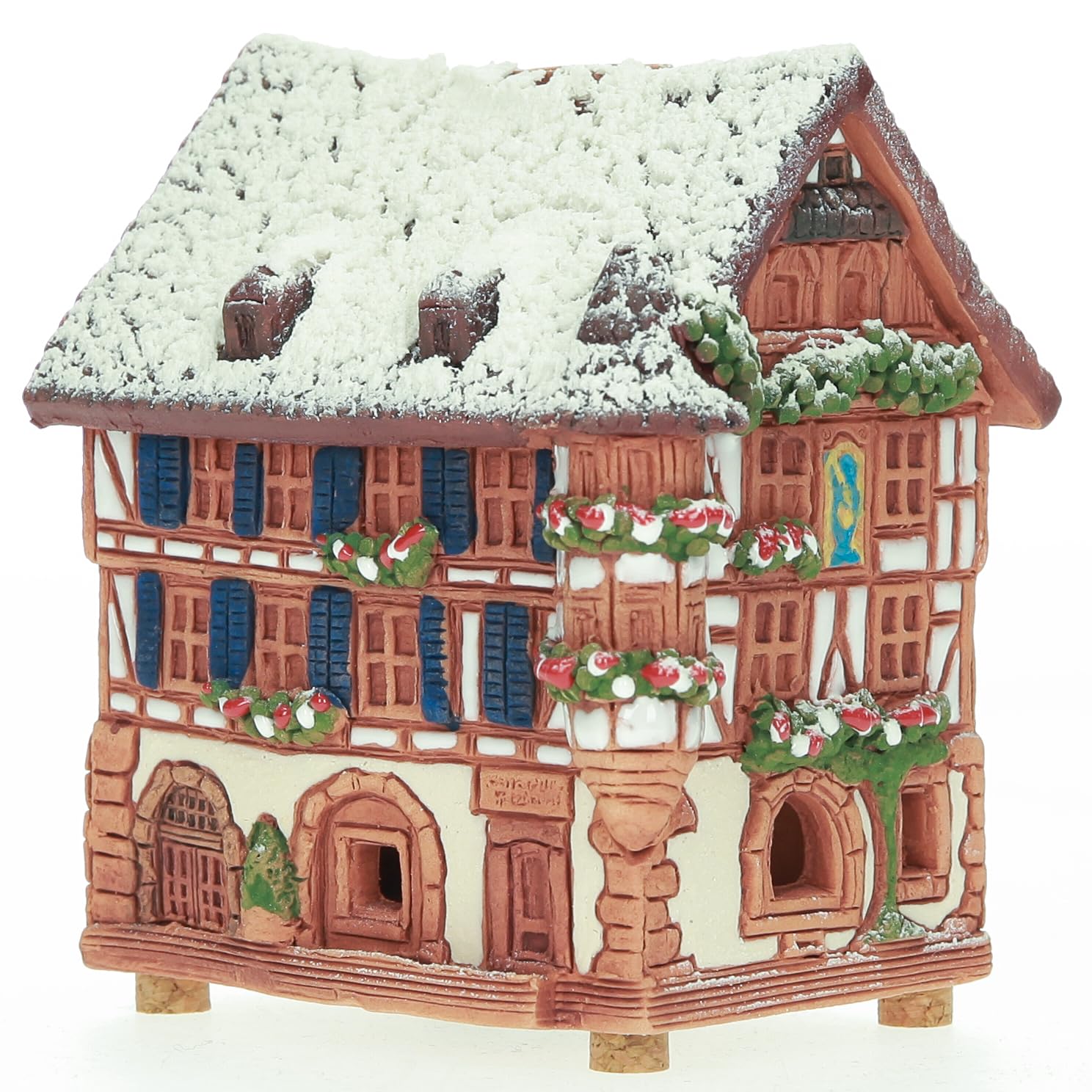 Keramik Häuser und Dörfer Kollektion - Handgefertigte Miniatur des historischen Kaysersberghauses in Deutschland, Winterausgabe - Räucherstäbchenhalter Kegel R264