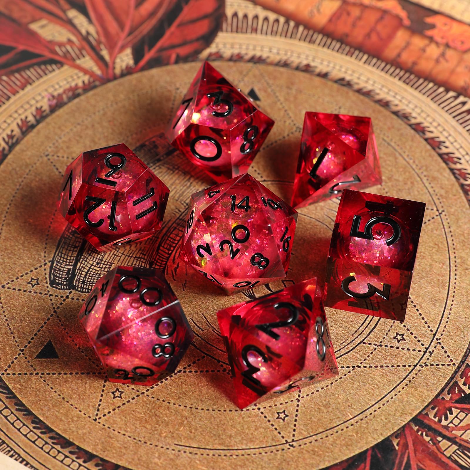 DND Dice Set 7pcs D4 D6 D8 D10 D12 D20 D% Polyhedral Handmade Resin D&D Dice for Dungeons and Dragons Pathfinder Roll Playing Table Games RPG MTG Games with Gift Box