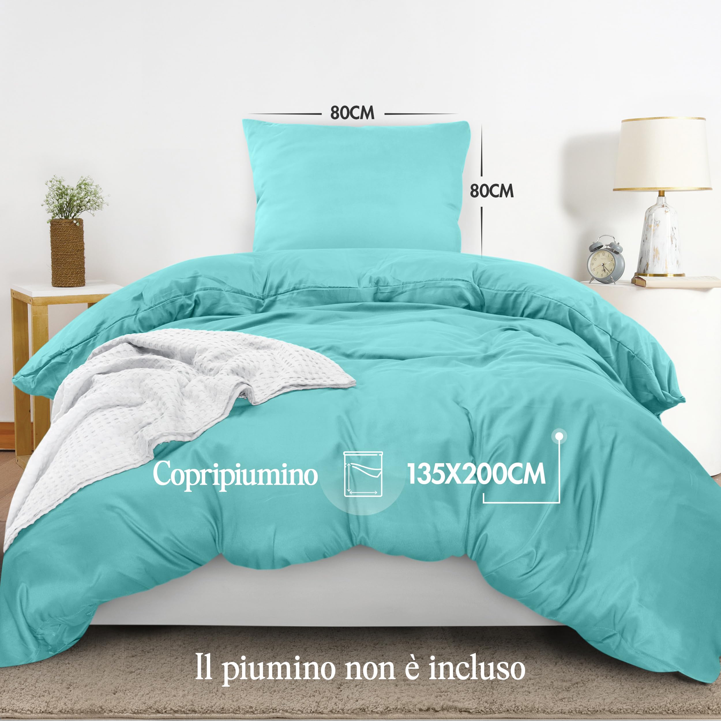 Utopia Bedding Copripiumino Singolo - Microfibra Copripiumino 2pezzi 135x200cm + Federa 80x80cm - Blu Spa