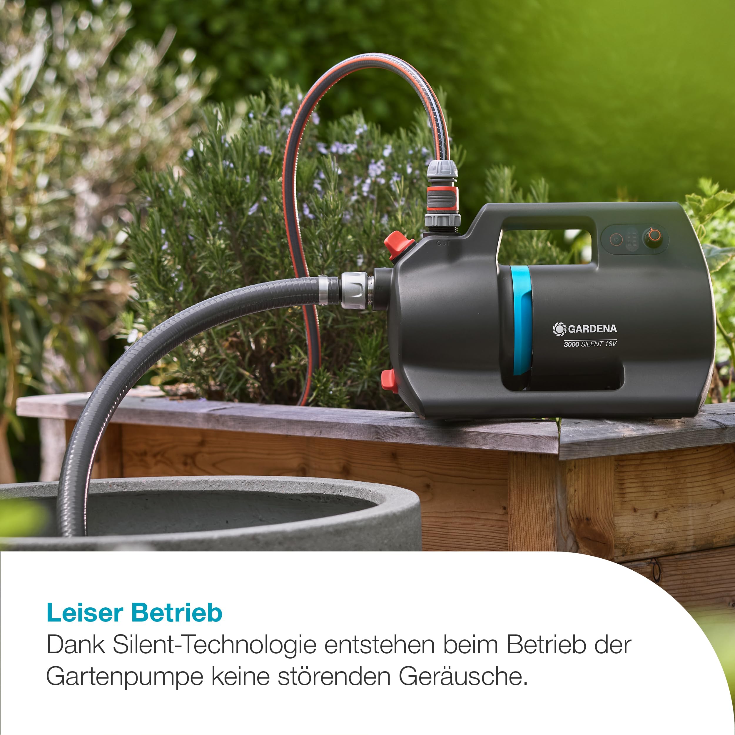 Gardena Pompe de jardin sur batterie 3000 Silent 18V P4A sans chargeur ni batterie