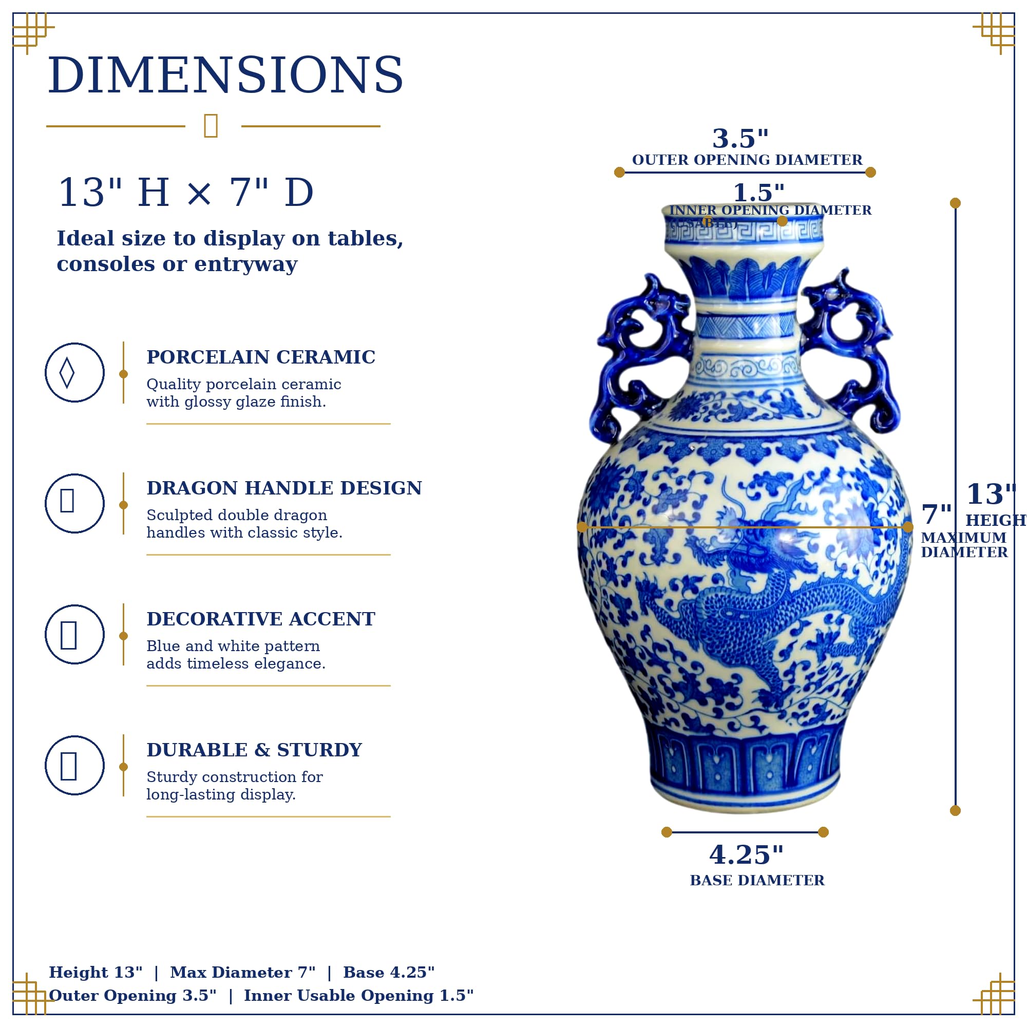 Amazon.com: Festcool Blue and White Dragon Porcelain Vase : Home