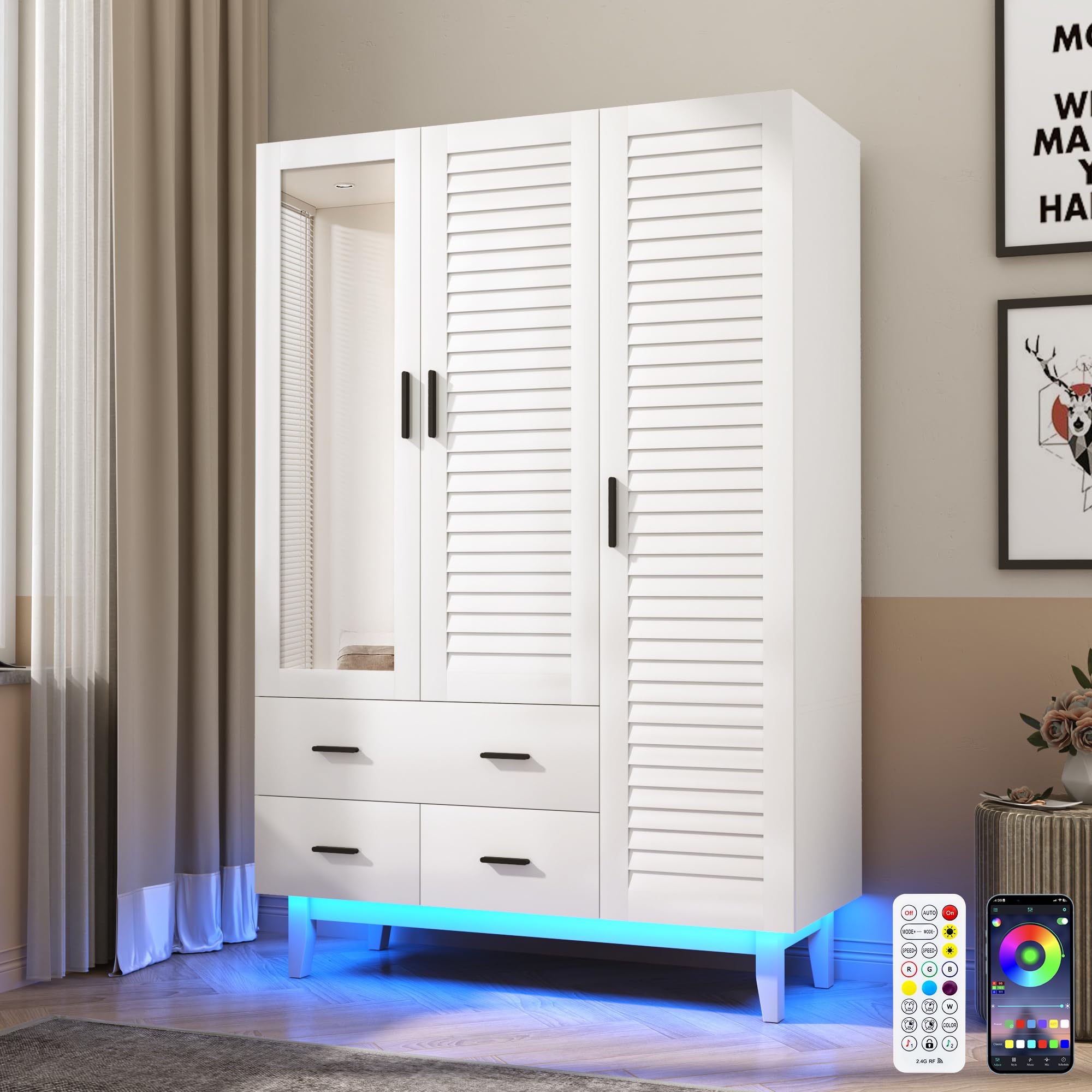 Hlivelood 3 Door Armoire Wardrobe Closet Cabinet