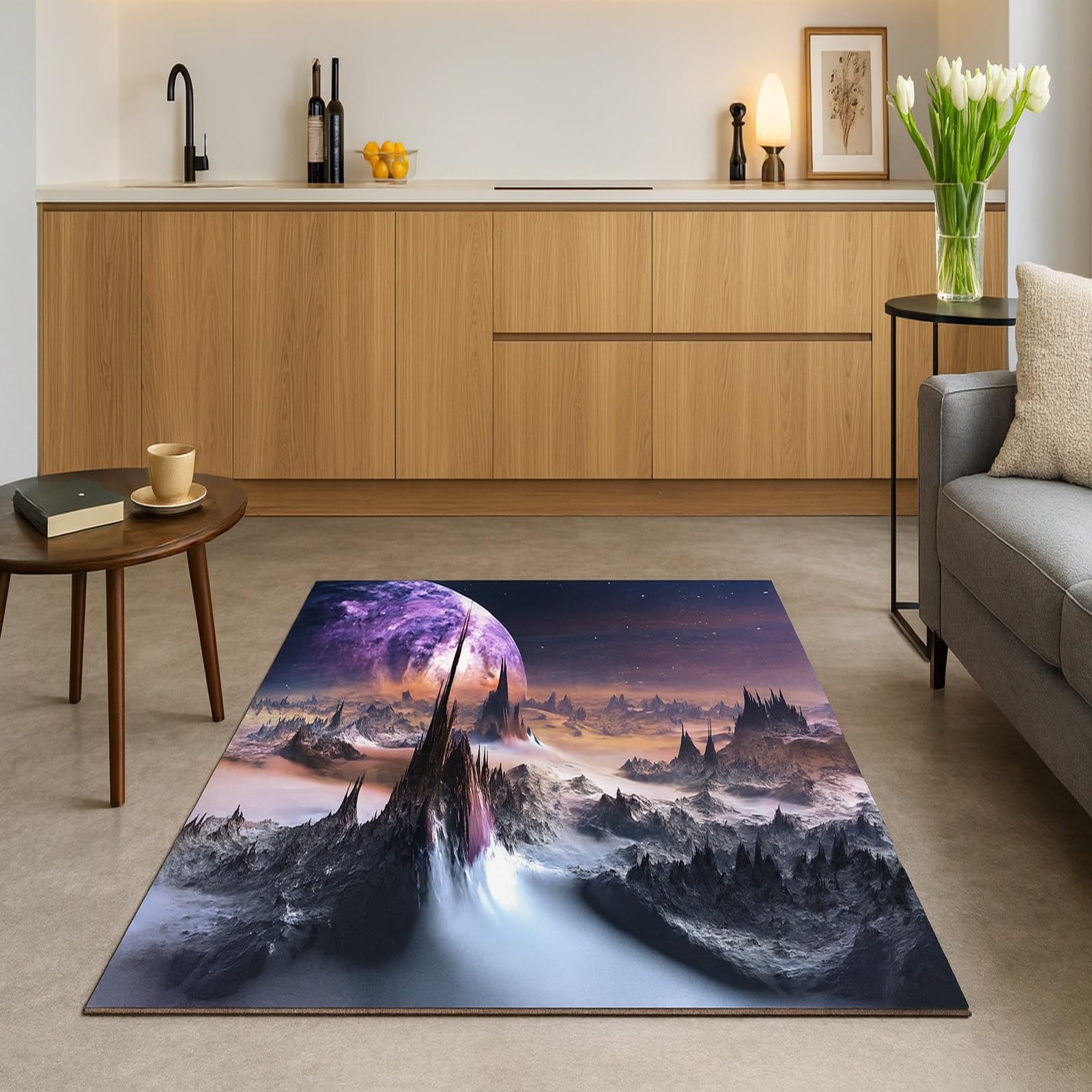 Tapis lavable et antidérapant 140x200 moelleux abstract modern pour salon