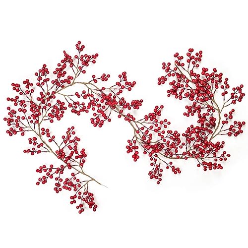 DearHouse 6FT Red Berry Garland, Flexible Artificial Red and Burgundy