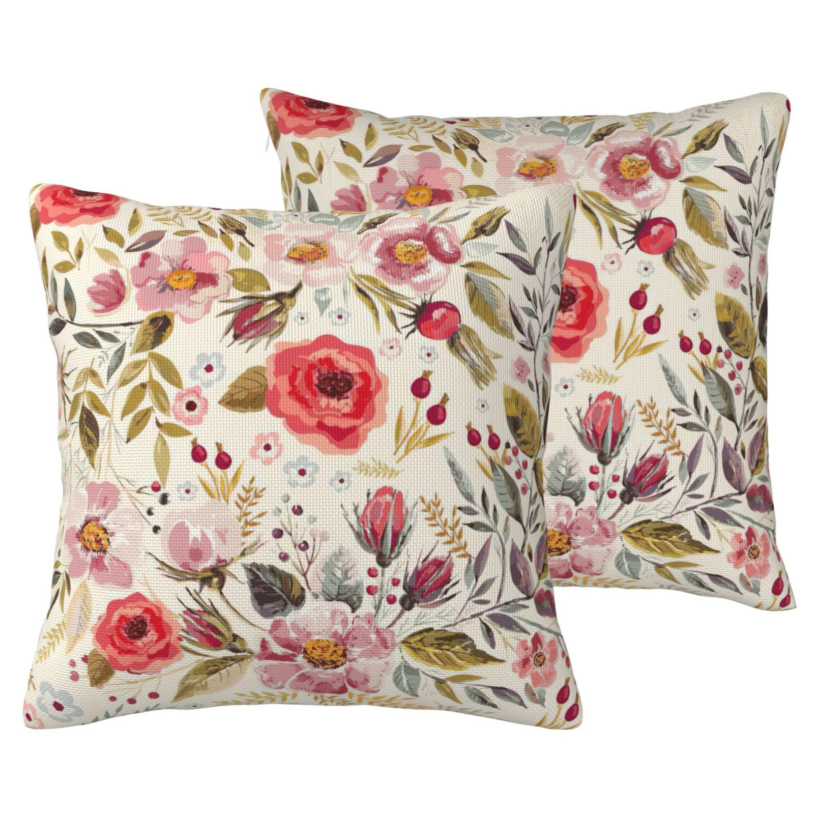 Housses de coussin moderne imprimé floral lin lot de 2 pour décoration canapé de salon