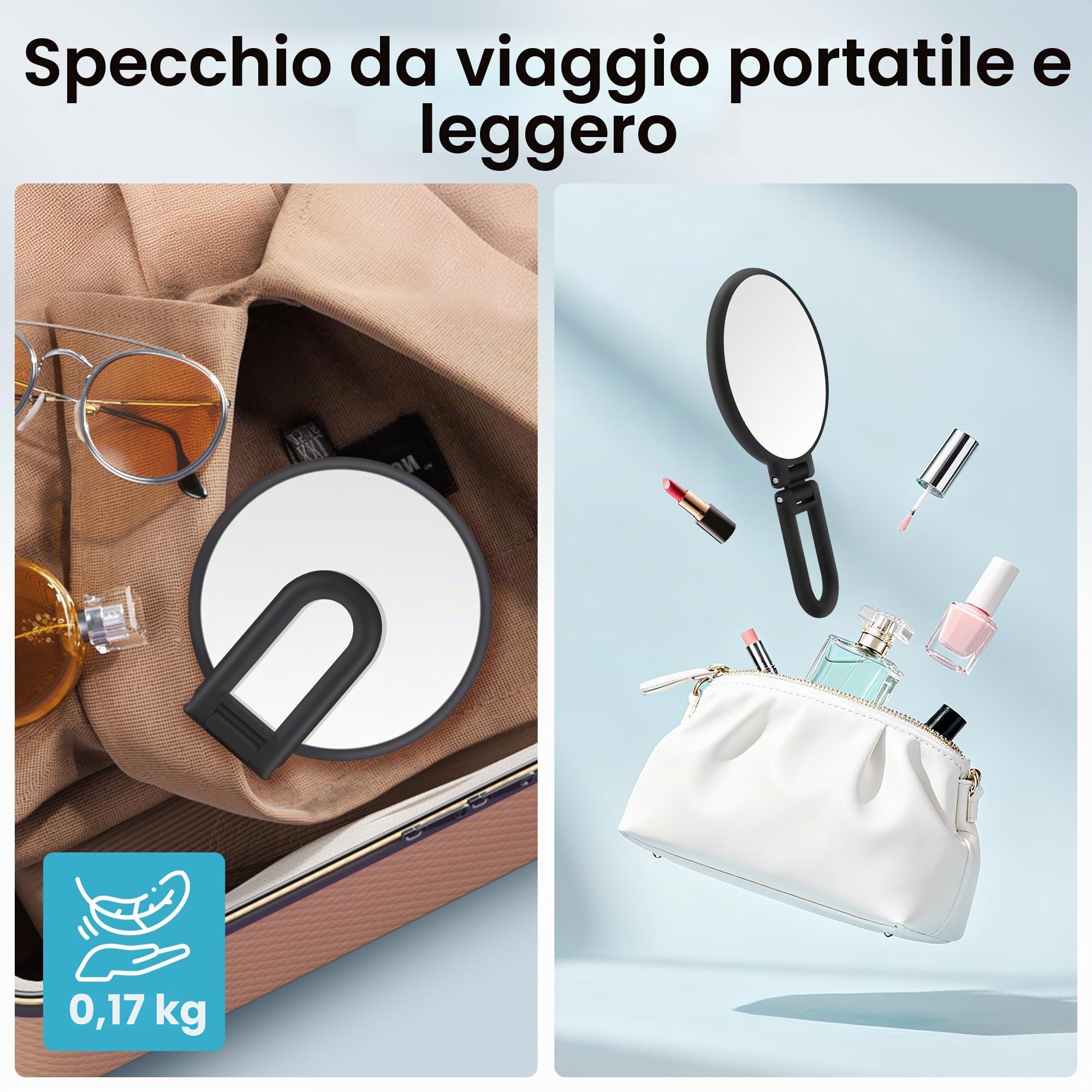 MIYADIVA Specchio con Ingrandimento 40X, Specchietto per Trucco, Doppia Faccia con Ingrandimento 40X/1X, Essenziale da Viaggio, Portatile e Pieghevole per Scrivania e Bagno, Regalo per Donne, Nero