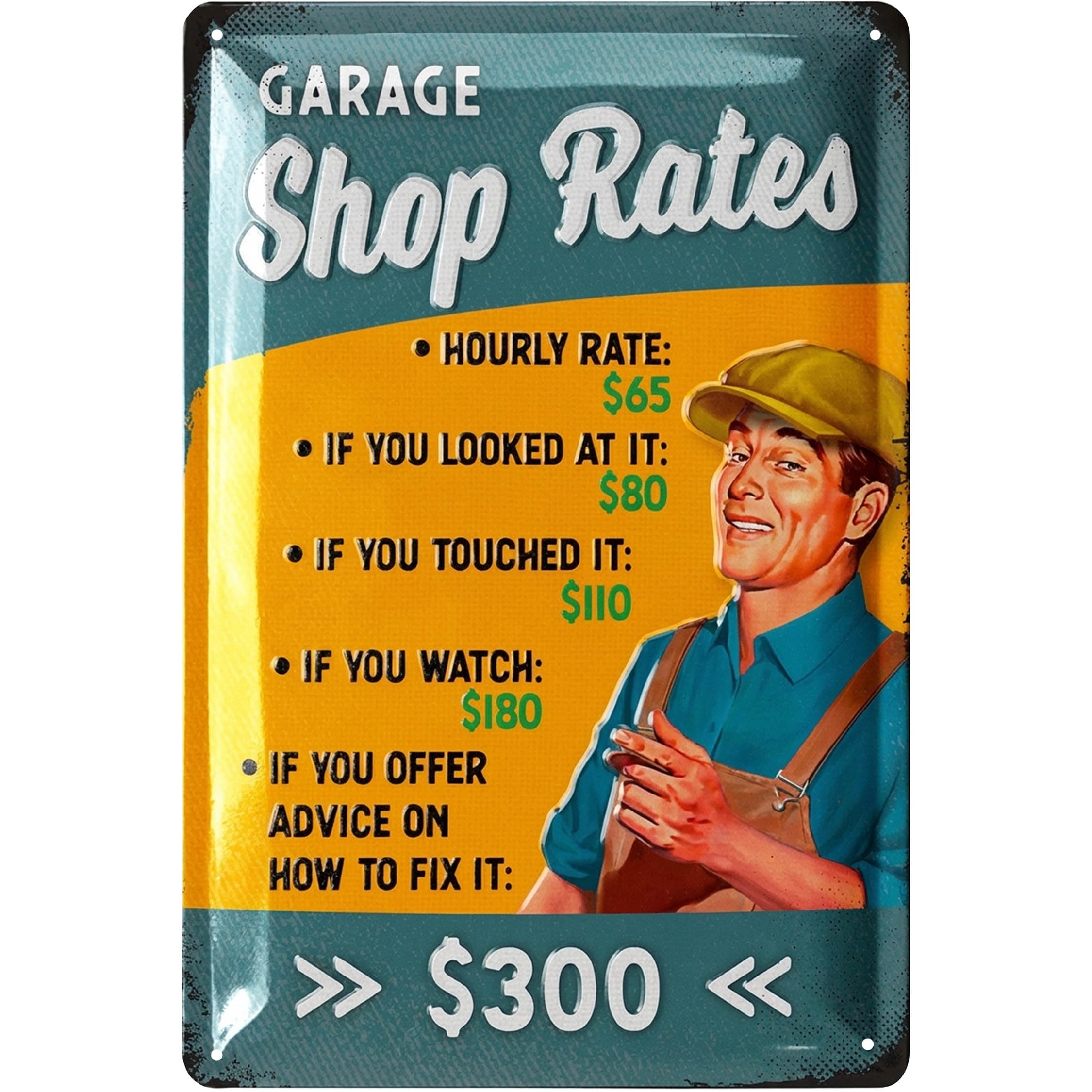 LANOLU Mechanic Hourly Rate Sign, Funny Man Cave Gifts for Garage, Shop Signs For Workshop, Funny Garage Signs for Men, Metal Signs Vintage 12x8"