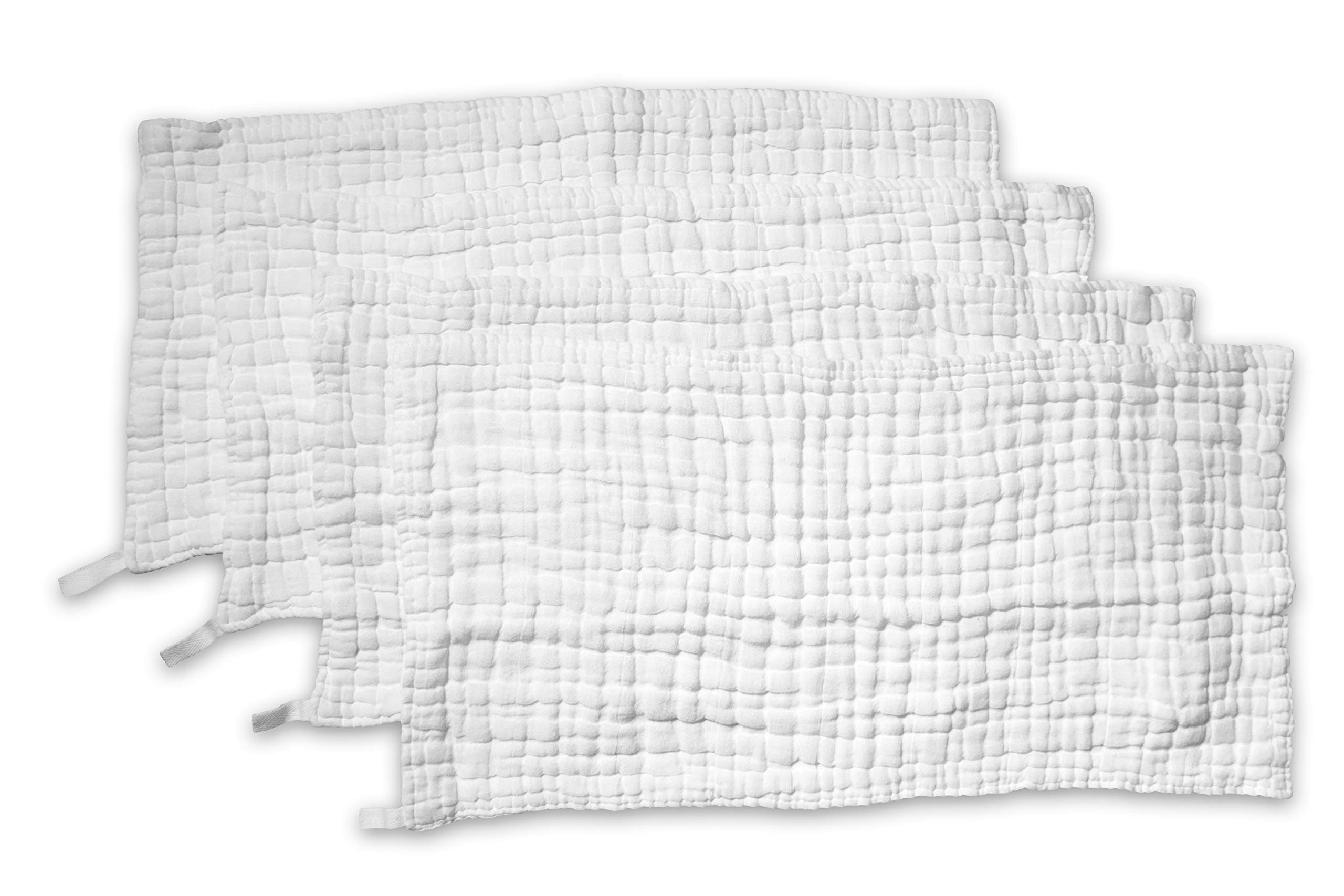 Muslin Burp Cloths 4 Pack Large 20" by 10" 100% Pure Cotton 6 Layers Extra Absorbent and Soft by Braxus