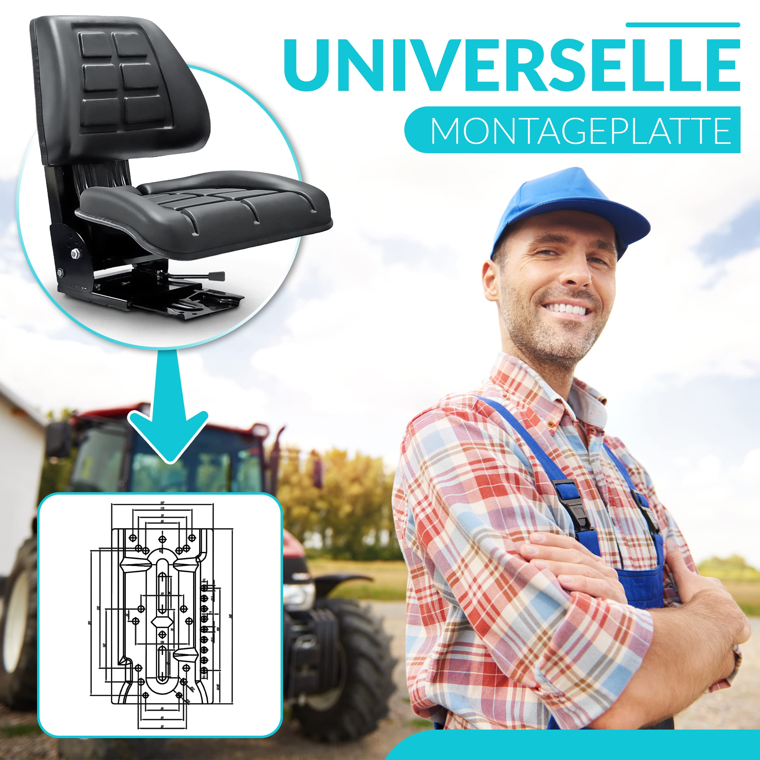 schlepper Asiento Tractor Asiento KS 44/1 V PVC Negro neigungsverstellbar