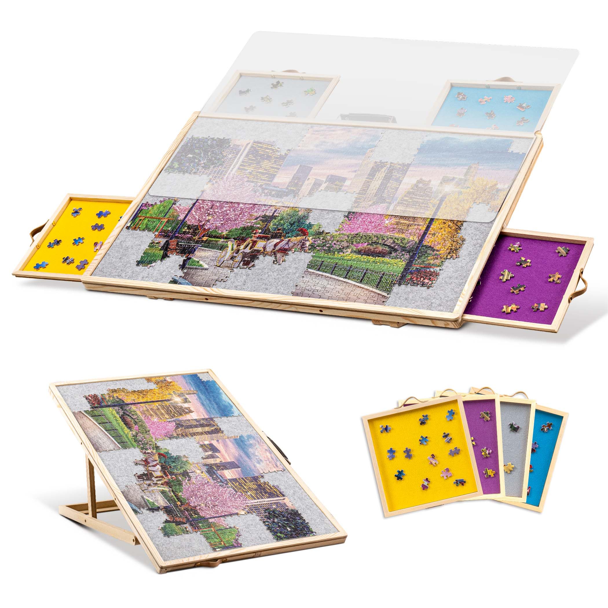 Tektalk Adjustable Jigsaw Puzzle Table with Cover & 4 Sorting Drawers, Tilting Board for 1000 Piece Puzzles - Gray