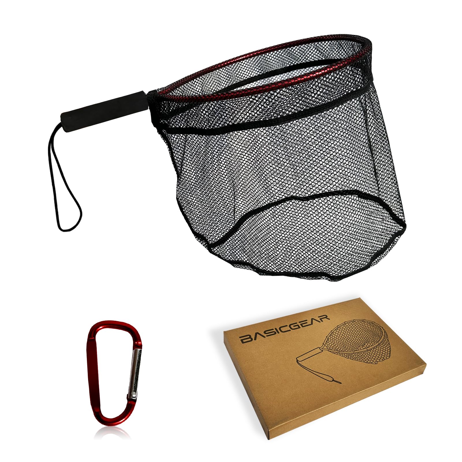 BasicGear Ultra-Light Aluminum Landing Net - Soft Mesh, Lightweight Frame, EVA Floating Non-Slip Grip, Anti-Loss Rope & Carabiner Clip, for Flying Fishing and Kayak Fishing