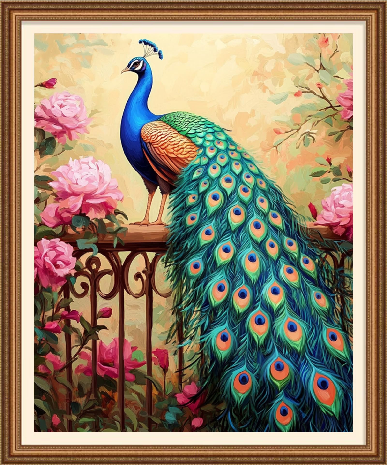 Redxing Stamped Cross Stitch Kits Full Range of Embroidery Starter Kits- Needlepoint Counted Cross Stitch Kits for Beginner Adults 11CT Printed Embroidery Kit-Peacock Flower Landscape 16x20 inch
