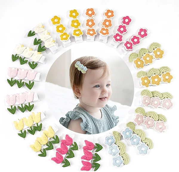 JOYOYO 20Pcs Baby Girls Fully Lined Wrapped Tiny Hair Barrettes by Soft Fabric Cloth Flower Baby Hair Clips for Toddlers Girls Infants Kids