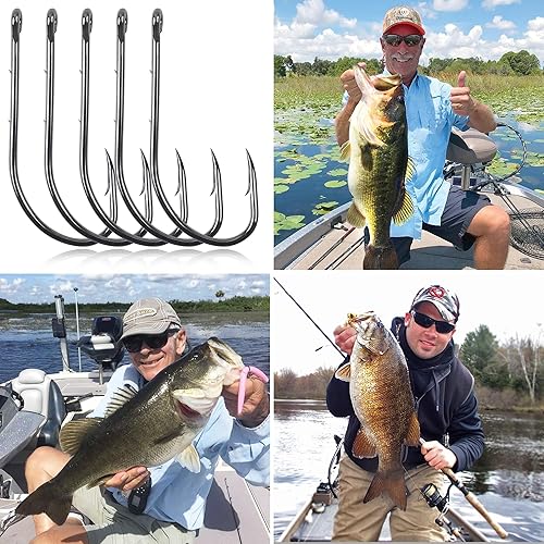 Miniatura 7 de Cebo anzuelos de pesca, 110 anzuelos de pesca de caña larga, anzuelos de pico de púas con 2 púas de acero al carbono negro, anzuelos de pesca