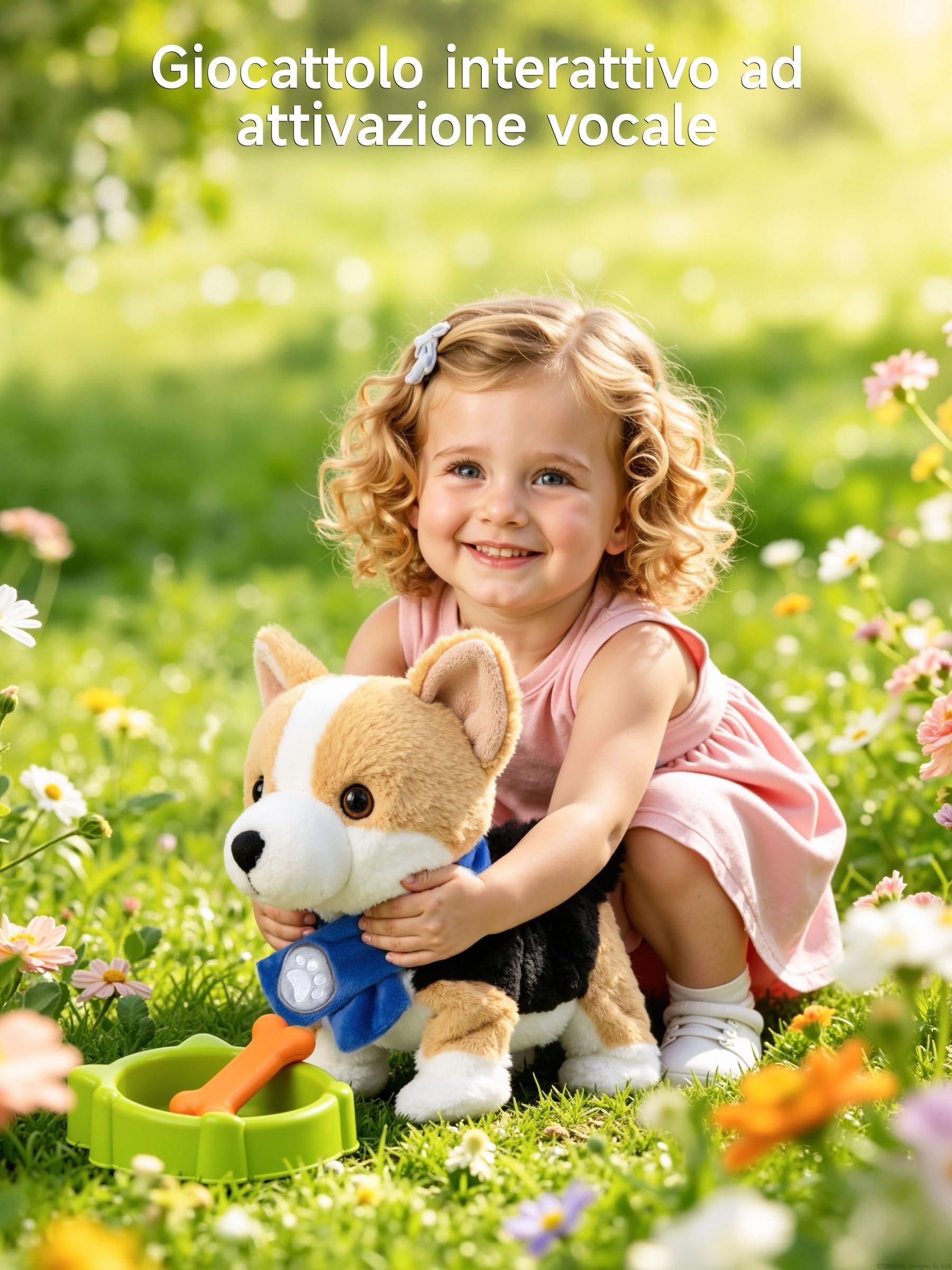 Cagnolino Che Abbaia e Cammina con Controllo Vocale, Parla, Muove la Coda, Peluche Cane Giocattolo Interattivo Elettronico, Cane Robot Realistico, Regalo per Bambini dai 18 Mesi