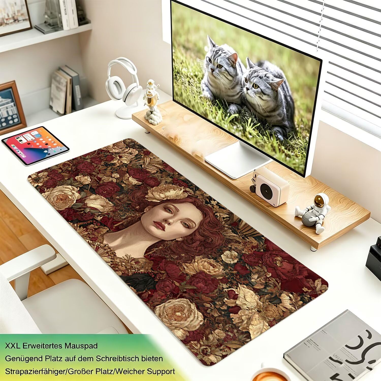 Tappetino Mouse Gaming XXL, Mousepad 1200x600x4mm Retro donna 0x0-169 | Tappetino Scrivania con Base in Gomma Antiscivolo Bordi Cuciti per Computer, PC, Migliora la Precisione e la Velocità