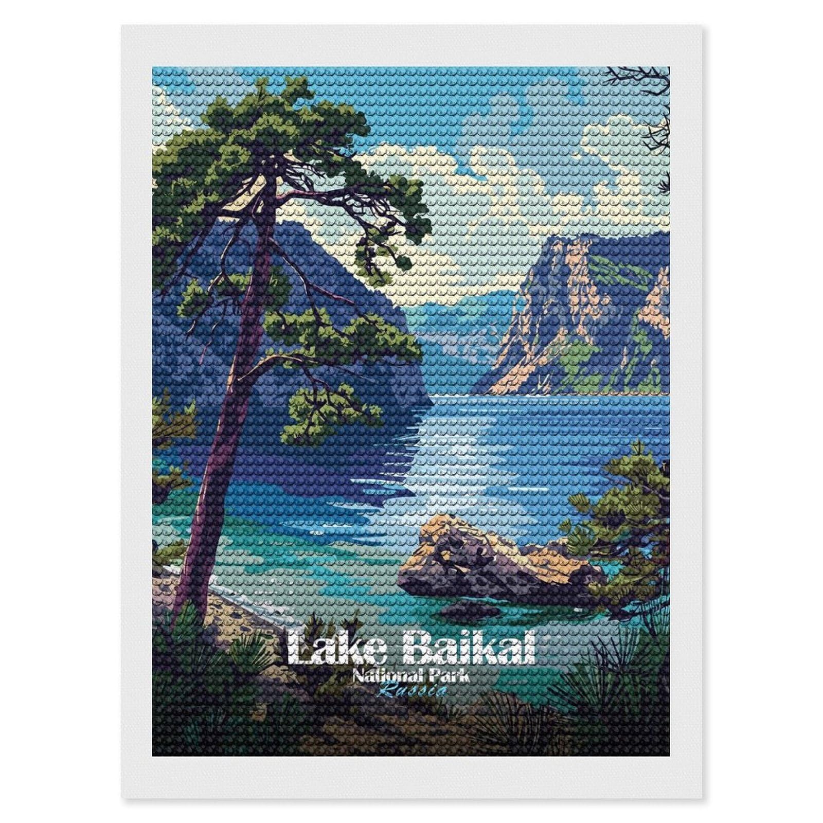 Junmoney Lake Baikal National Park Russia Diamond Painting Canvas Set 12"x16", for Adults, Sparkling Round Gems, Thoughtful Handmade Gift, Modern Decor