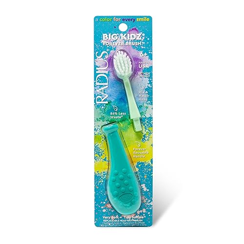 RADIUS Big Kidz Forever Brush - Cepillo de dientes reemplazable para niños 6 años en adelante sin BPA aceptado por ADA para dientes y encías en
