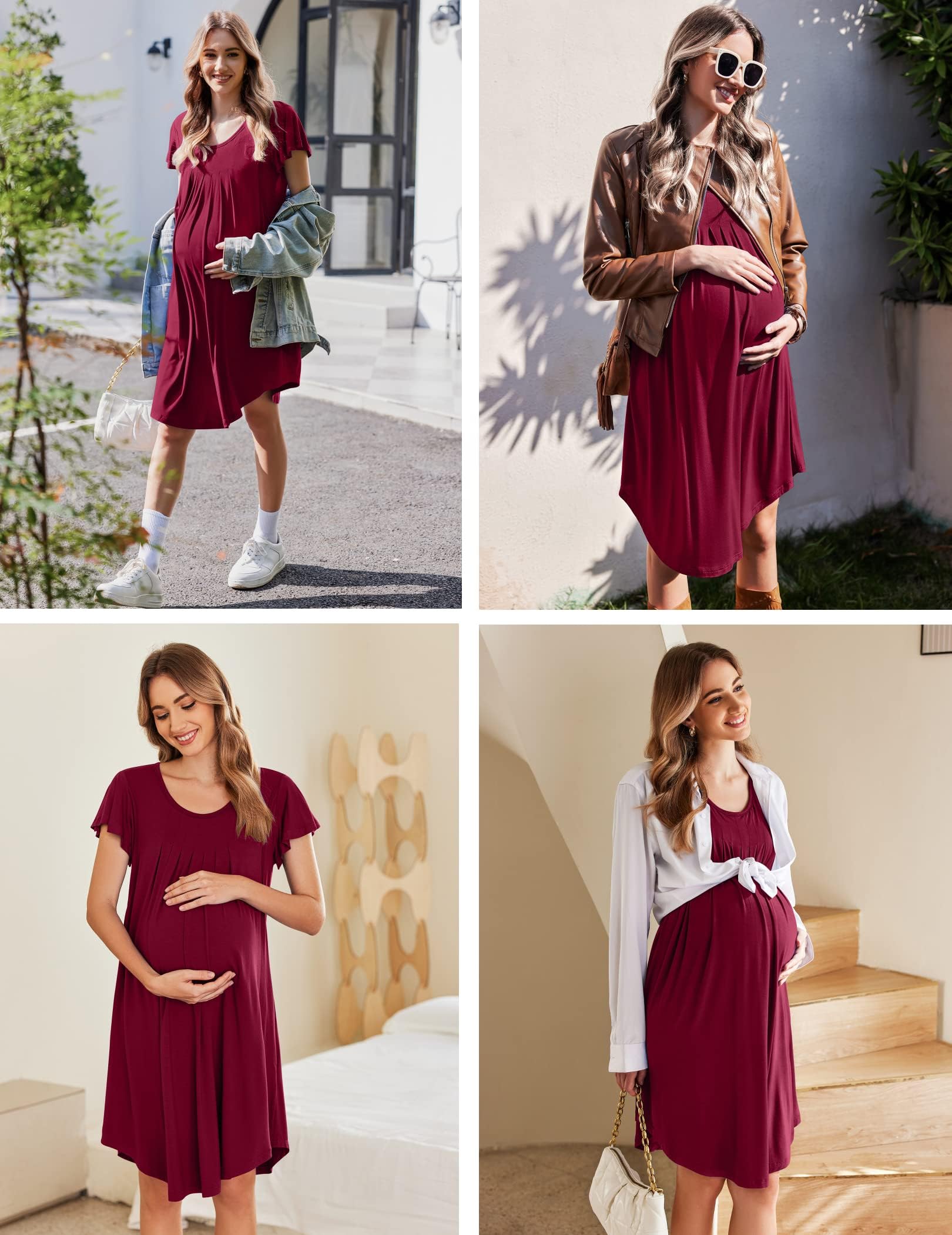 Ekouaer Nachthemd Damen Sleepshirt Kurzarm Nachtwäsche Kurz Schlafshirt Oversize Bigshirts, S-3XL