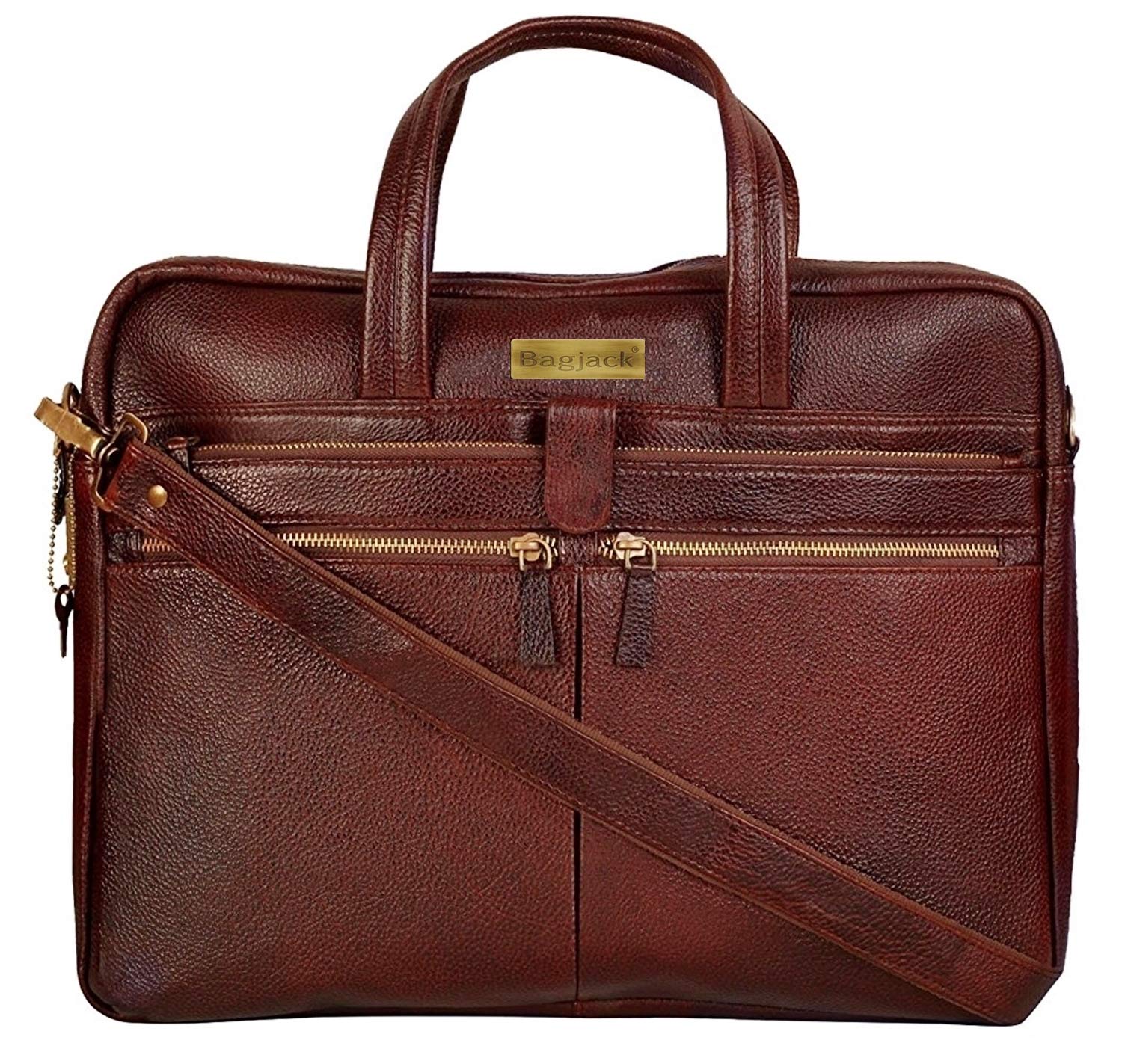 BAG JACK Sagittarii Genuine Natural Grain Leather Laptop Briefcase Men/Women Handcrafted Messenger Adjustable Shoulder Business Office Travel MacBook Air/Pro 17 Inch Bag