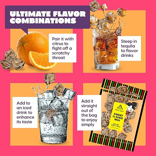 Miniatura 10 de Asia Trans Seeded Red Li Hing Mui Crack - Ciruelas de semillas  Favorito hawaiano  Dulce de ciruela asiática seca dulce, agria y salada  2.5 onzas