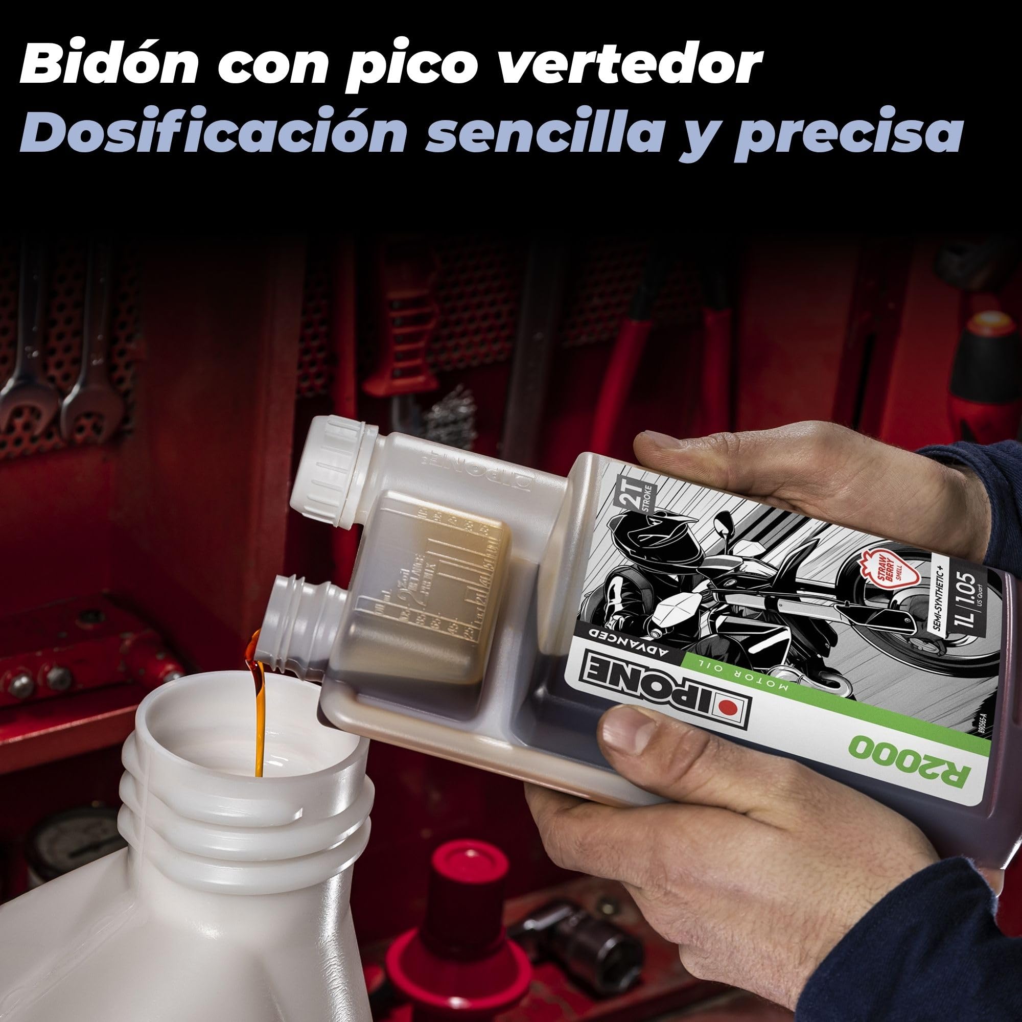 IPONE – Aceite de Motor para Moto 2 Tiempos R2000 – Bidón dosificador 4 litros - Semisintético+ - Gama Advanced - Limpieza Garantizada del Motor - Reducción de emisiones de Humo
