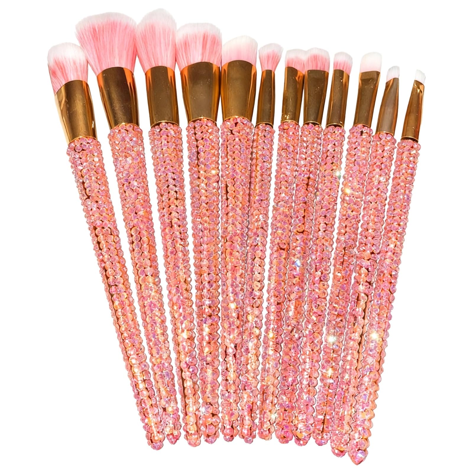 12er Set Schminkpinsel mit rosa Strasssteinen, Kristall-Design, professionelles Gesicht- und Augen-Make-up-Pinsel-Set, Blingbling Beauty Pinsel für Damen und junge Mädchen
