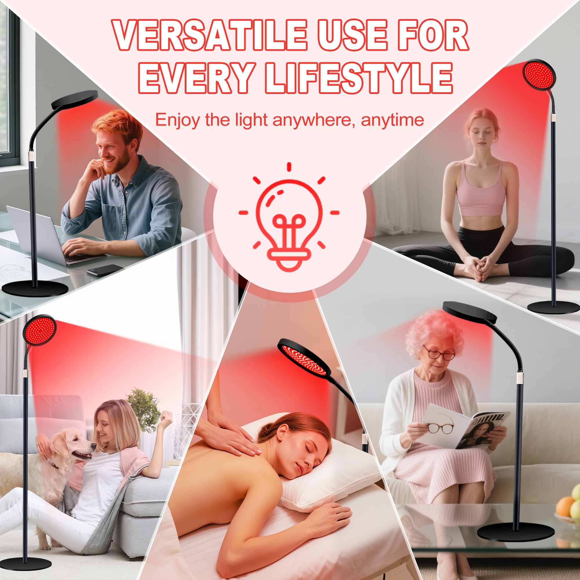 Red Light Therapy for Body, Red Infrared Light Therapy Lamp with Stand, 660nm and 850nm Near Infrared Redlight Therapy, LED Red Light Therapy Device for Face and Full Body(140 Beads)-Black