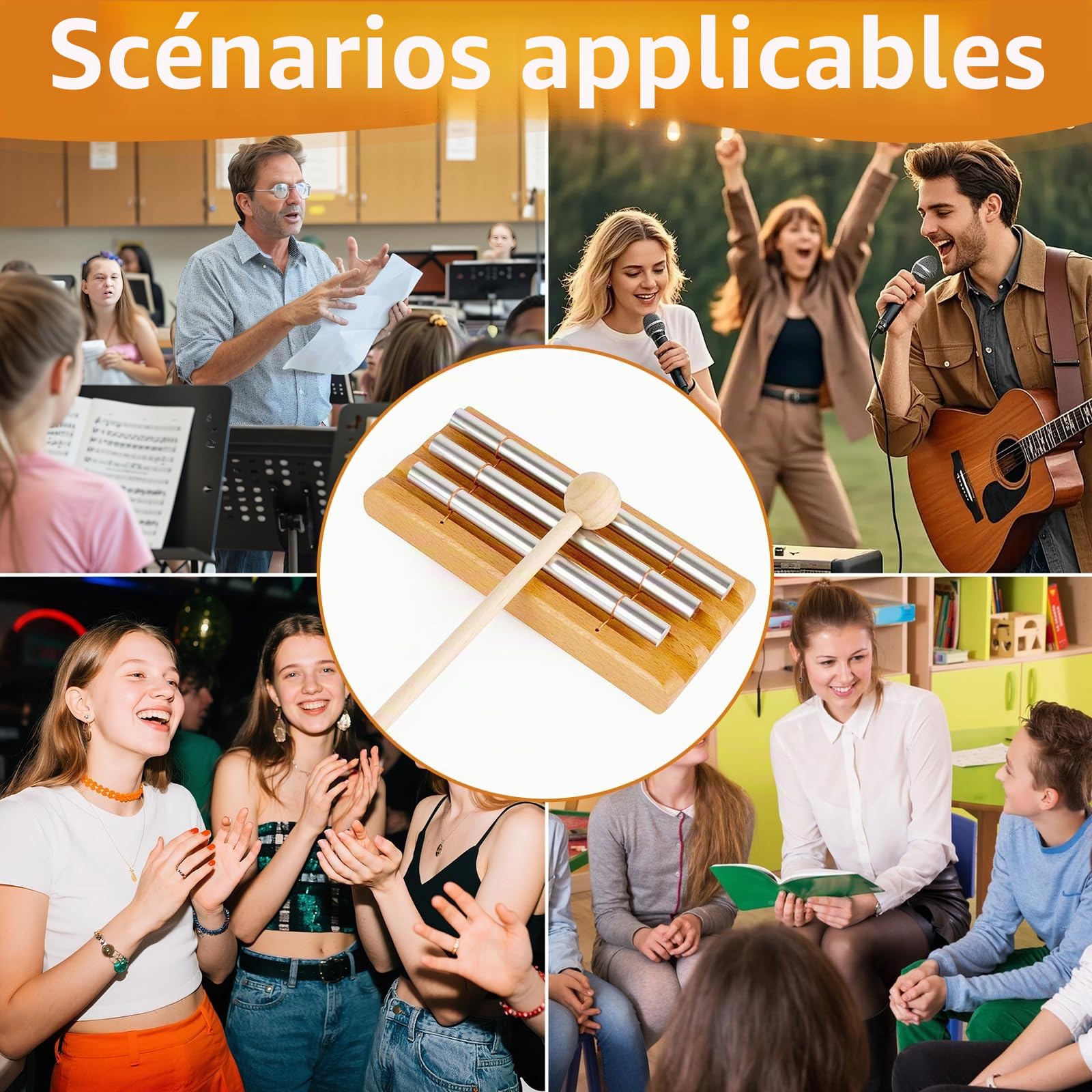Baguette sonore énergétique, carillon Koshi, 3 tons, carillon en bois, instrument à percussion avec maillet en bois, instruments de percussion pour enseignants, éducation musicale, méditation