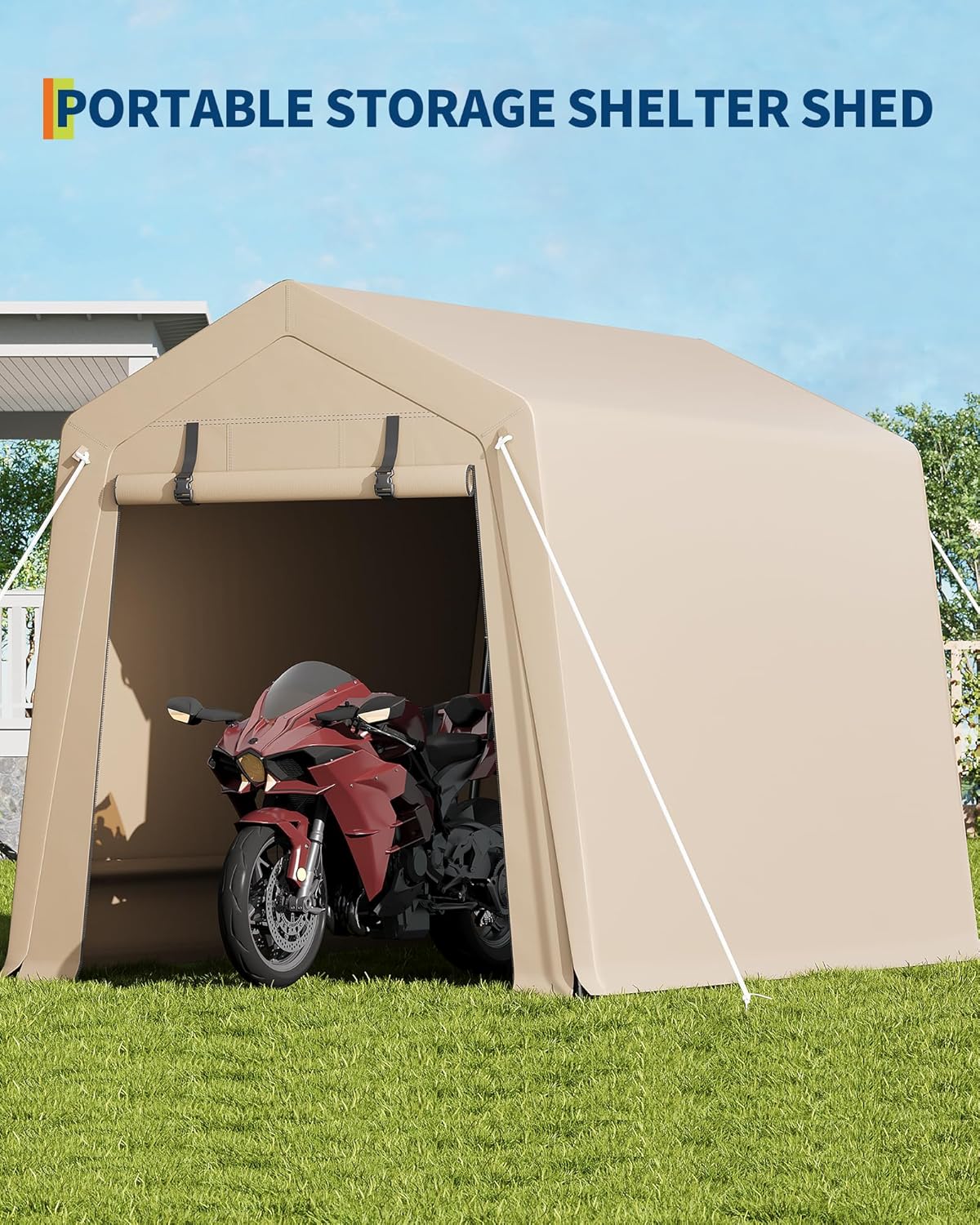 6'×8' Heavy Duty Portable Storage Shed Tent - Outdoor Shelter with Roll-Up Door, Waterproof Bike/ATV/Motorcycle Garage, All-Weather Shelter Tent