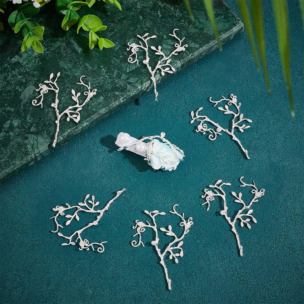 NBEADS 10 Pcs Branch Shape Blanks Prong Beads Settings, Irregular Beads Base Brass Twig Branch Base Blank Base Cabochon Setting for Various Shapes Gemstone Handmade Necklace Jewelry, Silver - Image 4