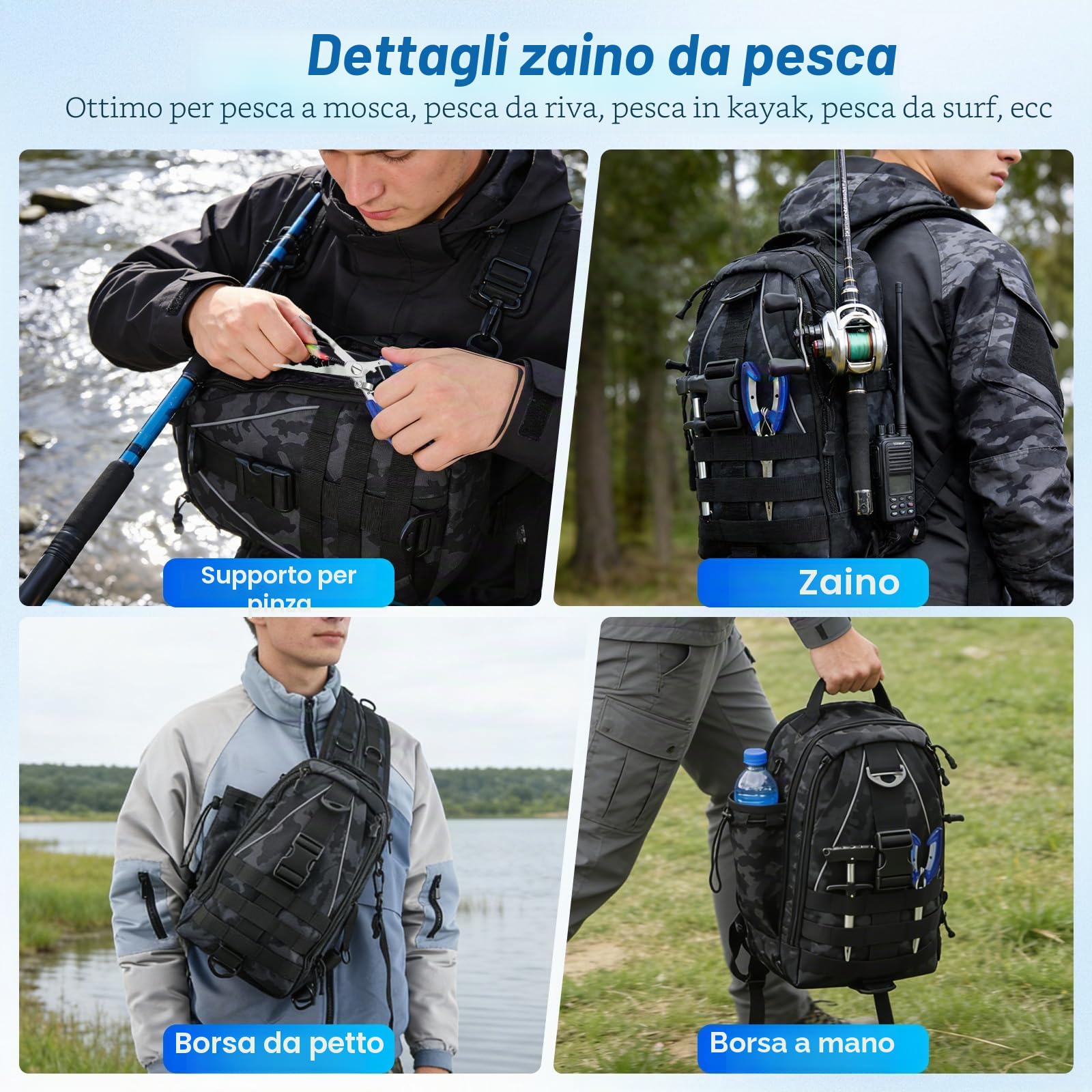 Set da pesca completo, 209 pezzi, zaino da pesca impermeabile da 40 l, con scatole, pinze da pesca, rimozione di ganci per pesca, campeggio, escursioni, pesca, scatole per esche e altro
