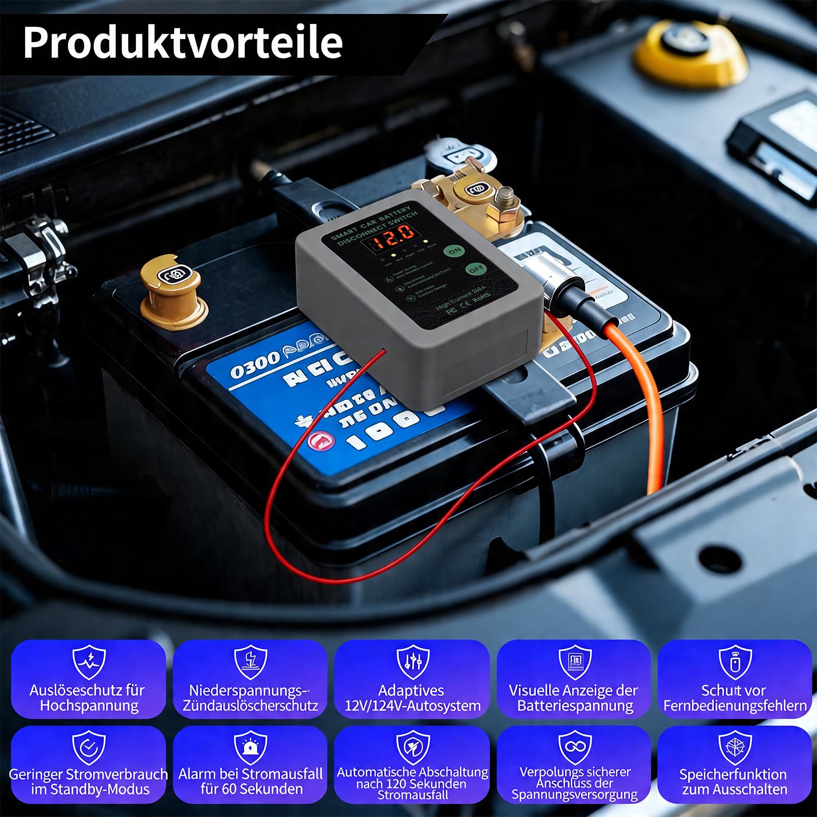 Smart Drahtloser Ferngesteuerter Auto Trennschalter, 12V Batterie Trennschalter 240A, Batterie Kill Switch Anti-Diebstahl mit LED-Anzeige automatische Abschaltung Schalter für Auto, RV, ATV, LKW, Boot
