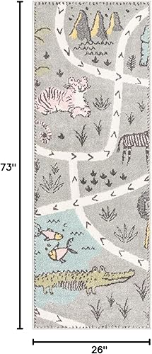 Miniatura 2 de Unique Loom Whimsy Kids Collection - Alfombra de área de cocodrilo (2 pies 2 pulgadas x 6 pies 1 pulgada, grisnegro)